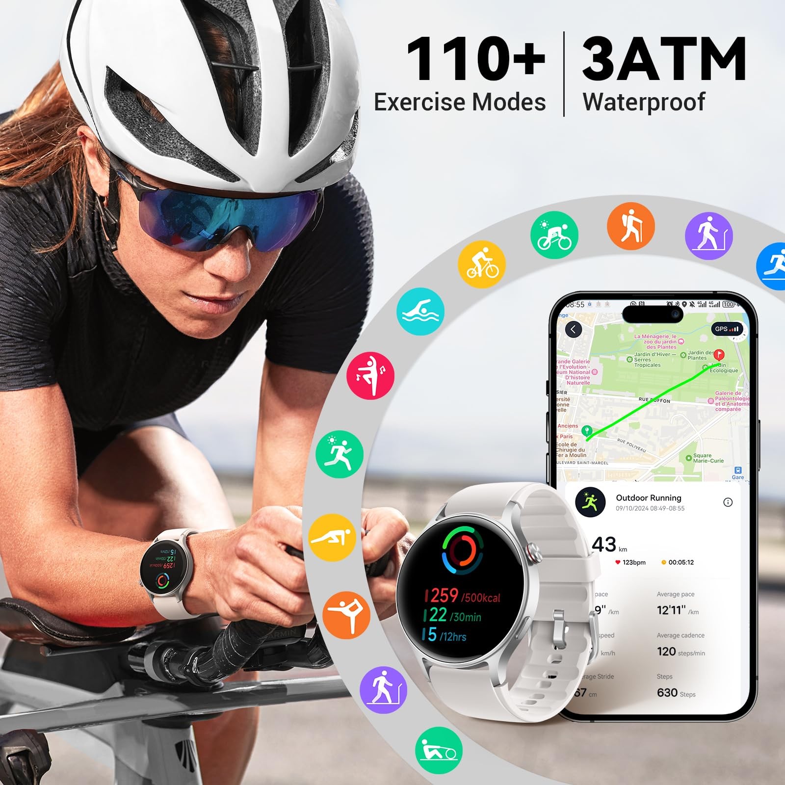 Fitpolo Smart Watch For Men Women1.3 Amoled Touchscreen Fitness Tracker