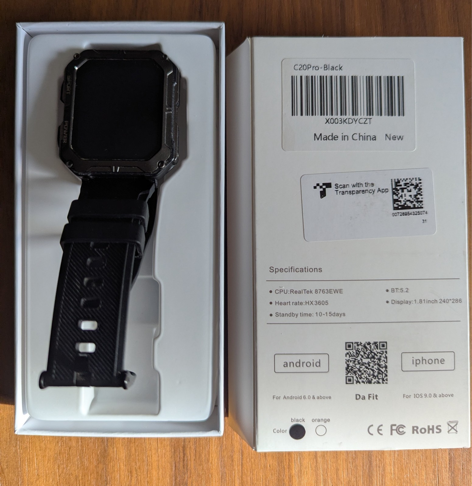 C20Pro -Black Smart Watch Android 6.0+, IOS 9+