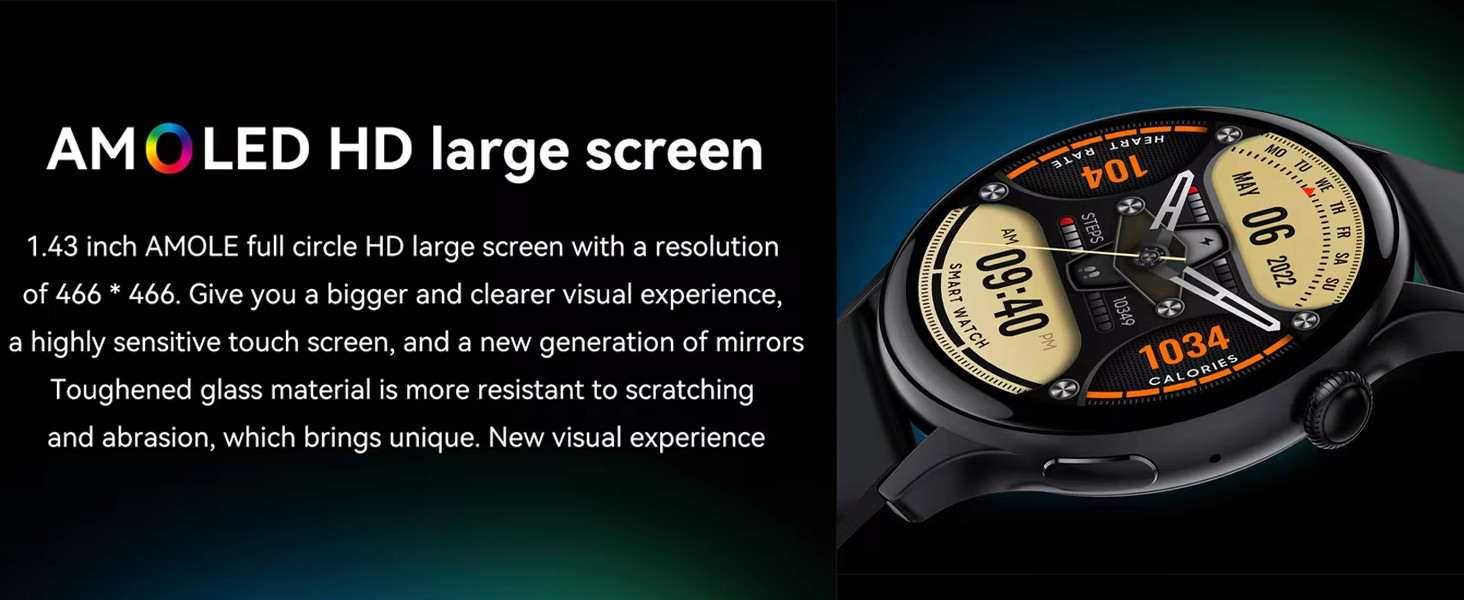 2025 Smartwatch: Round AMOLED, IP68 Water, Bluetooth, All Phones Health Tracker