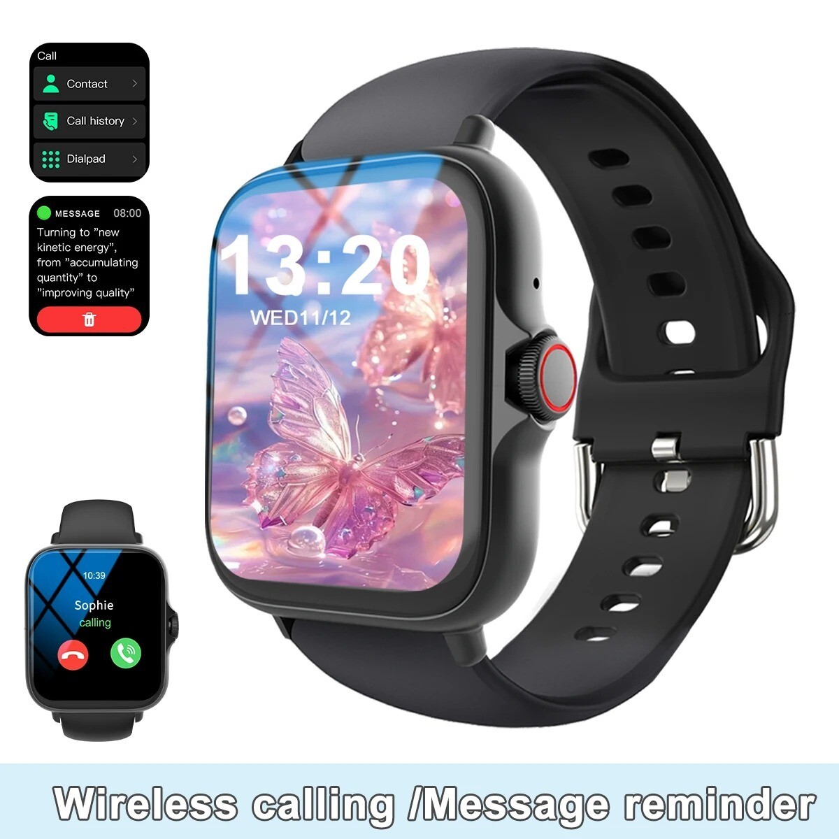 Smart watch with full touch screen, call, message reminder, music control and ot