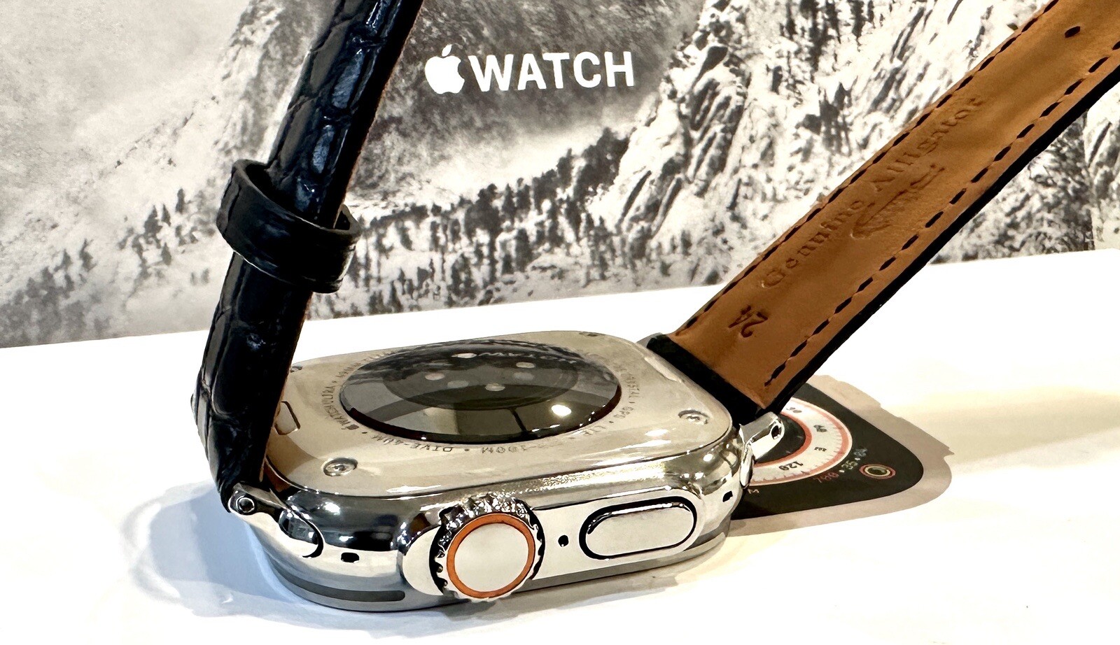 49MM Apple Watch ULTRA Titanium Polished Custom with Black Croc Band GPS LTE