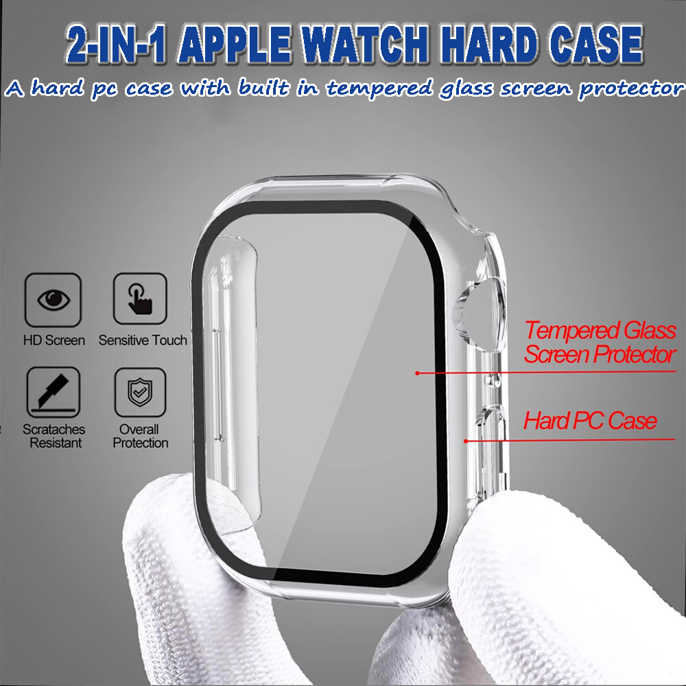 2Pcs Snap On Protective Case Cover Glass Screen Protector F Apple Watch 41/45MM