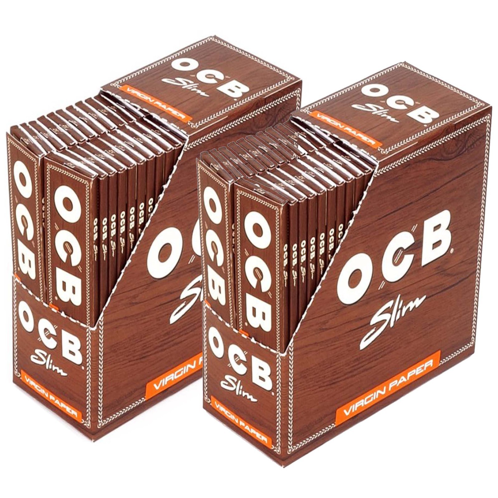 2 Pack OCB Brown Virgin King Size Slim Cartine Lunghe 50 Libretti Originali