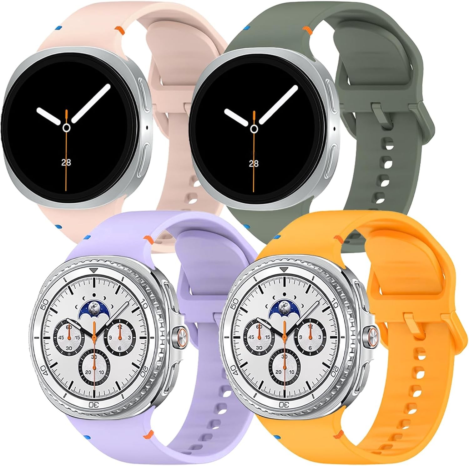 4 Pack Silicone Bands for Samsung Galaxy Watch 8 40mm 44mm 8 Classic 46mm