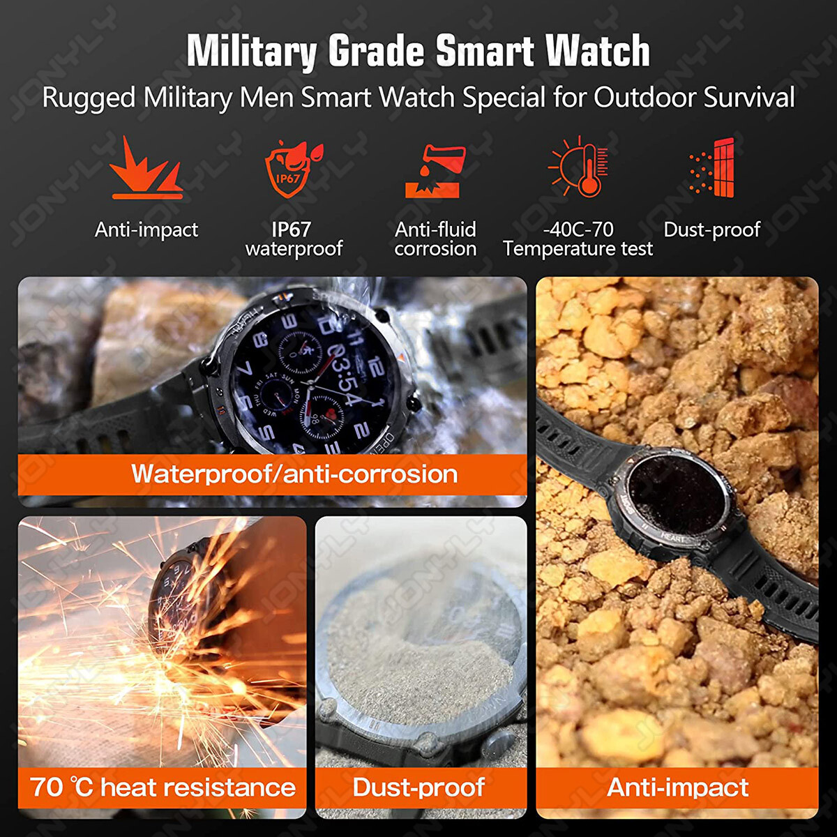 Military Smart Watch for Men(Answer /Make Call)Rugged Heart Rate Fitness Tracker
