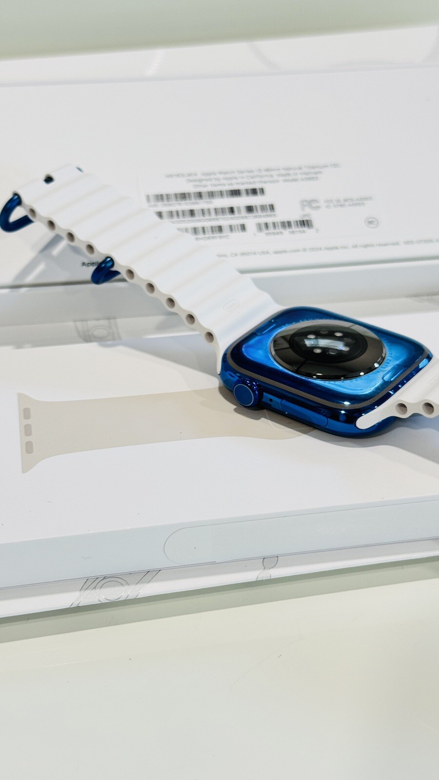 Custom Anodized Polished Blue Gold 46MM Apple Watch SERIES 10 White Ocean Band