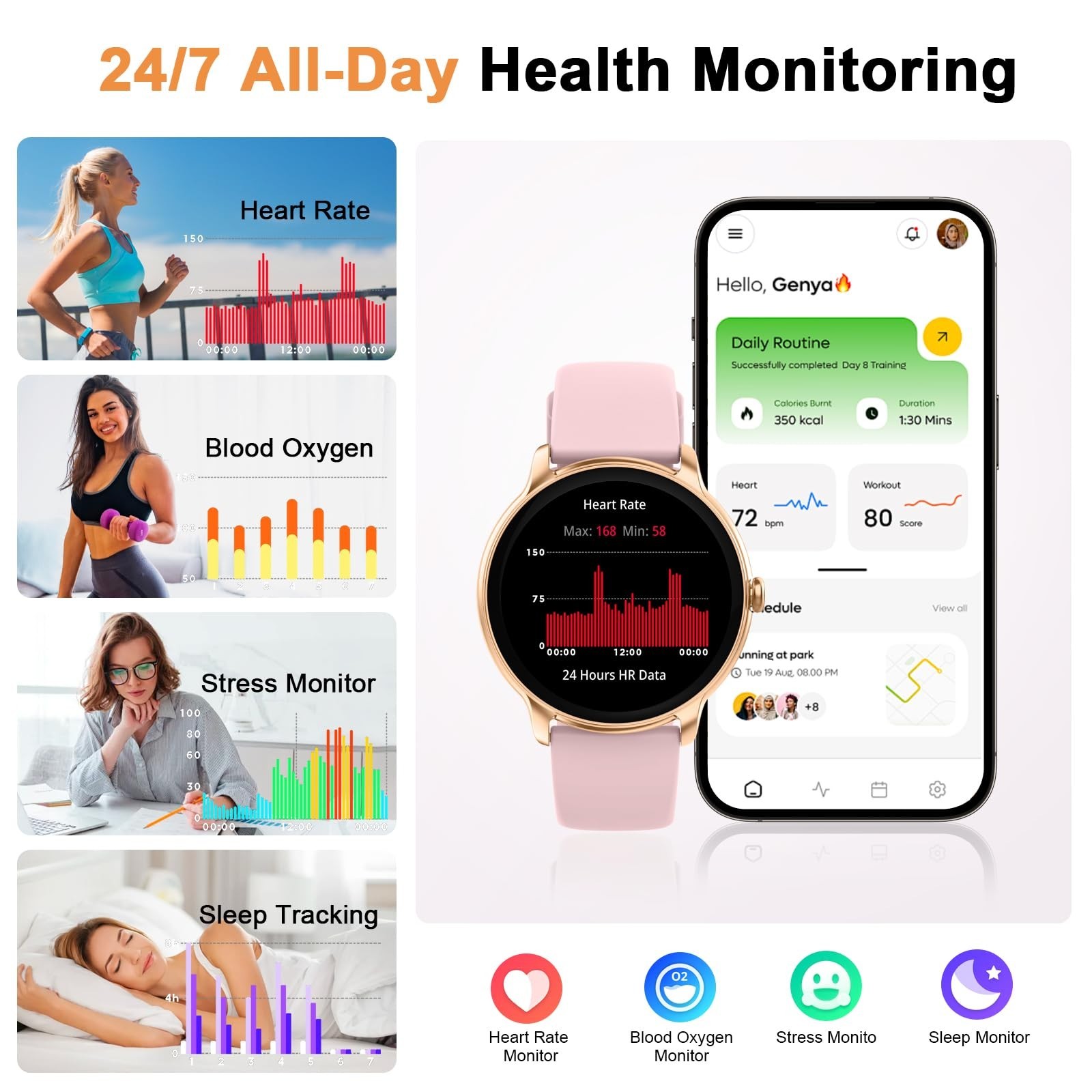 Lightweight Smart Watch for Women, 1.32” AMOLED, Fitness Tracker, Calls, IP68 W
