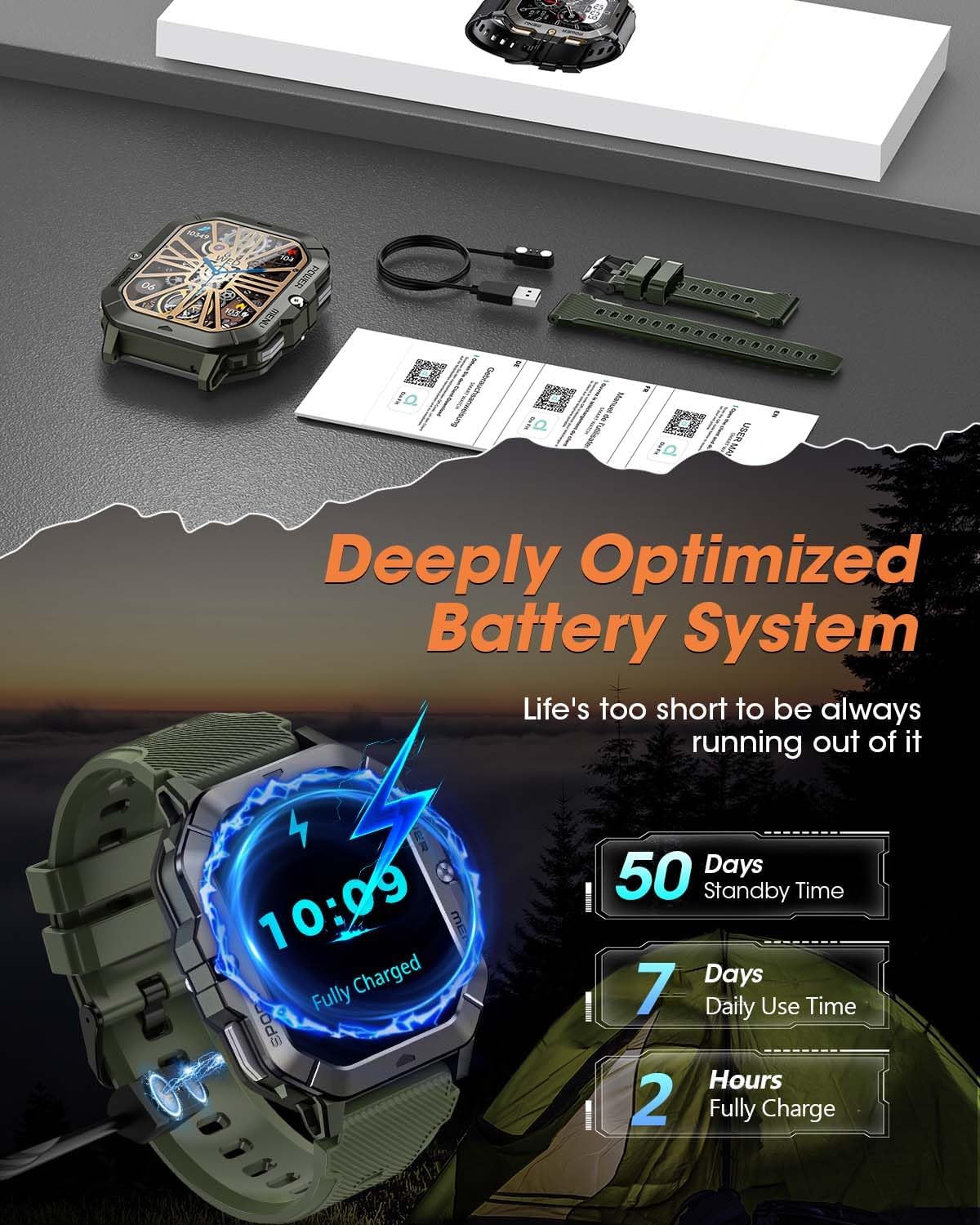 Military Smart Watches for Men (Answer/Make Calls), Waterproof Rugged Fitness Tr