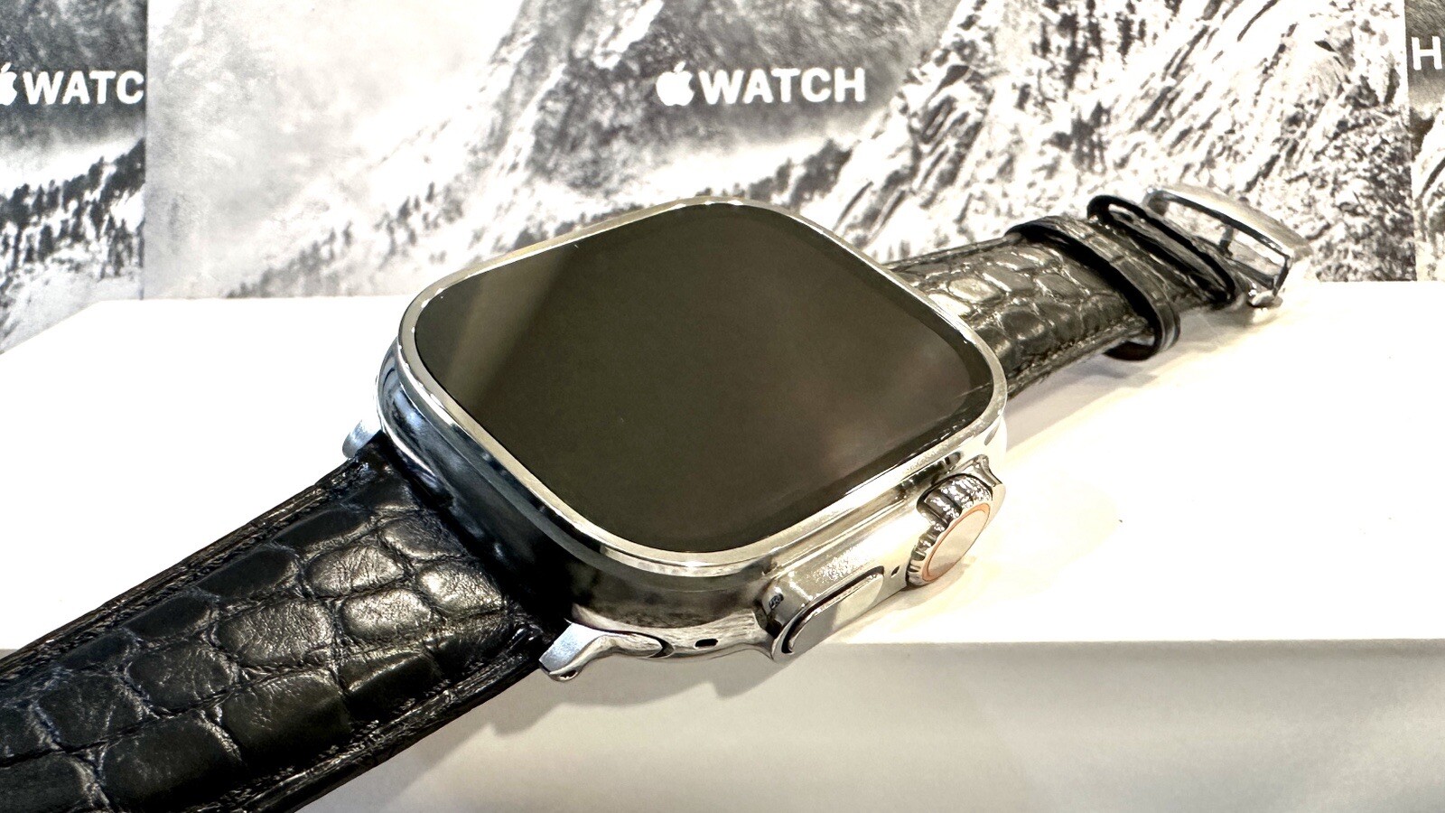 49MM Apple Watch ULTRA Titanium Polished Custom with Black Croc Band GPS LTE