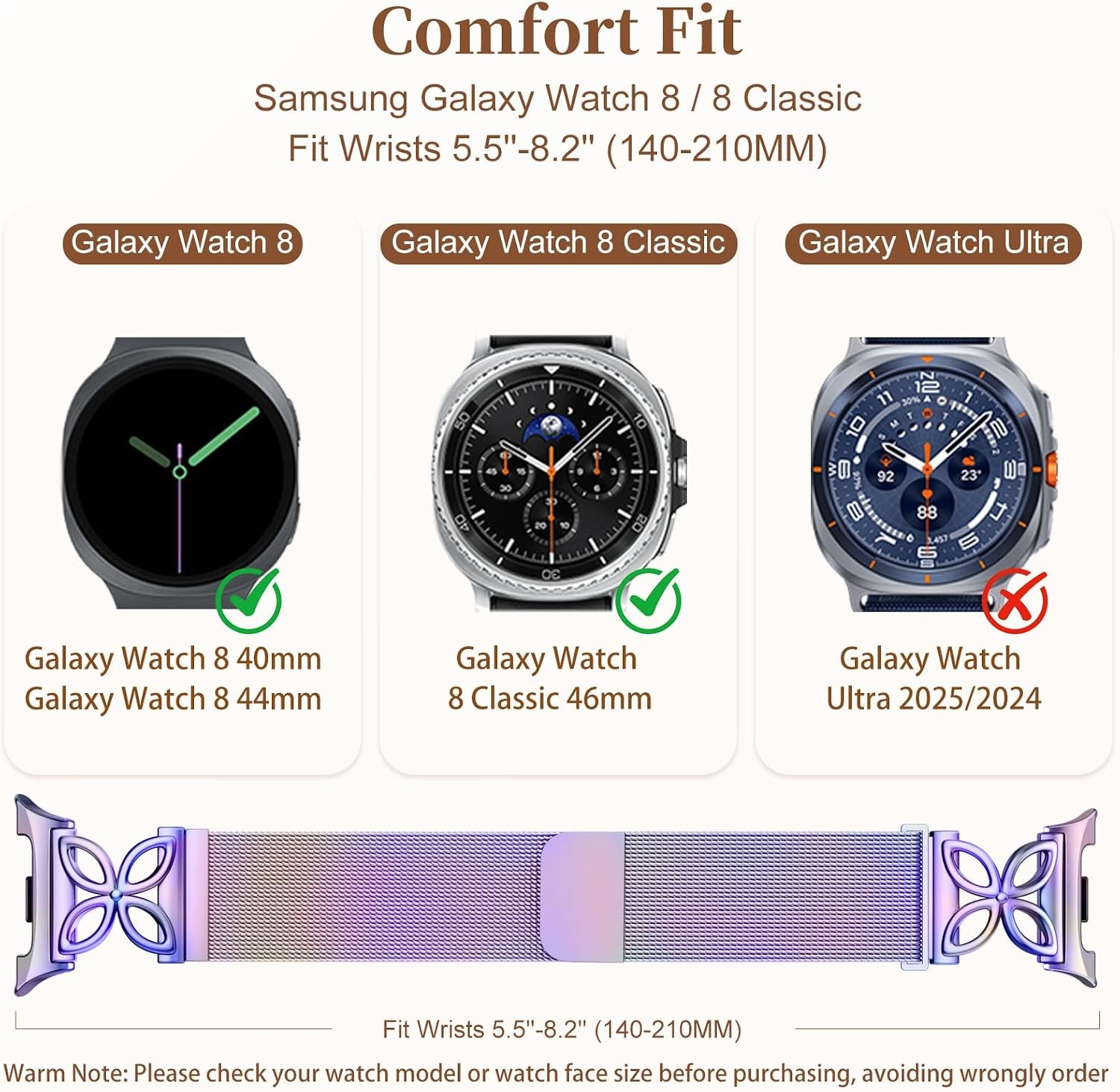 Colorful Milanese Magnetic Band for Galaxy Watch 8 / 8 Classic 40mm 44mm Women