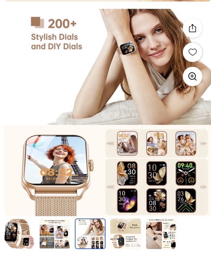 Gold Smart Watch 44mm Metal Mesh Band Bluetooth Call IP68 iOS/Android