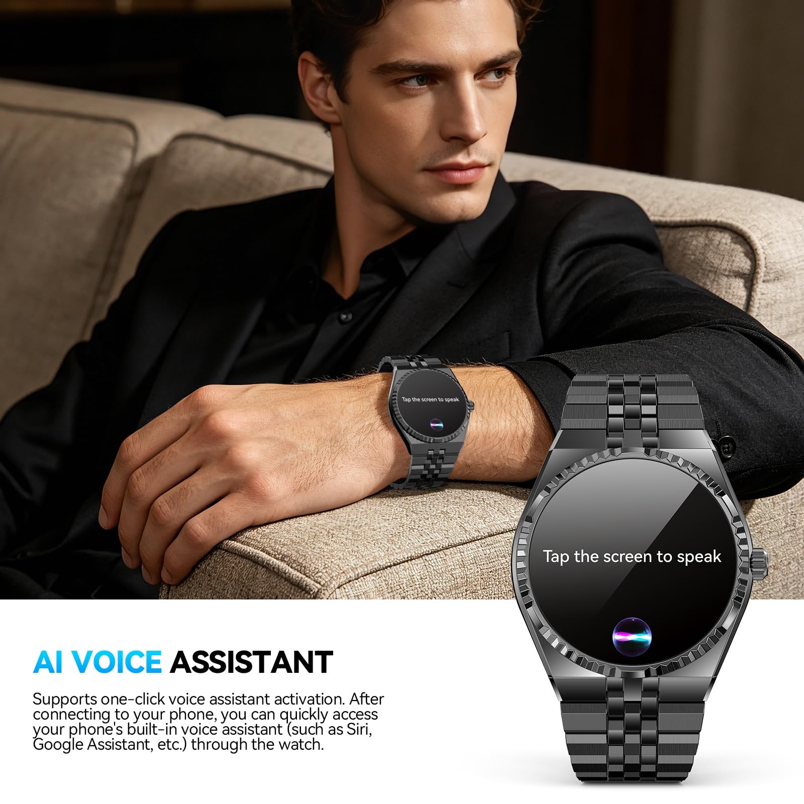 Luxury Smart Watch Men Bluetooth Call AMOLED Heart Rate Blood Oxygen IP68 Black