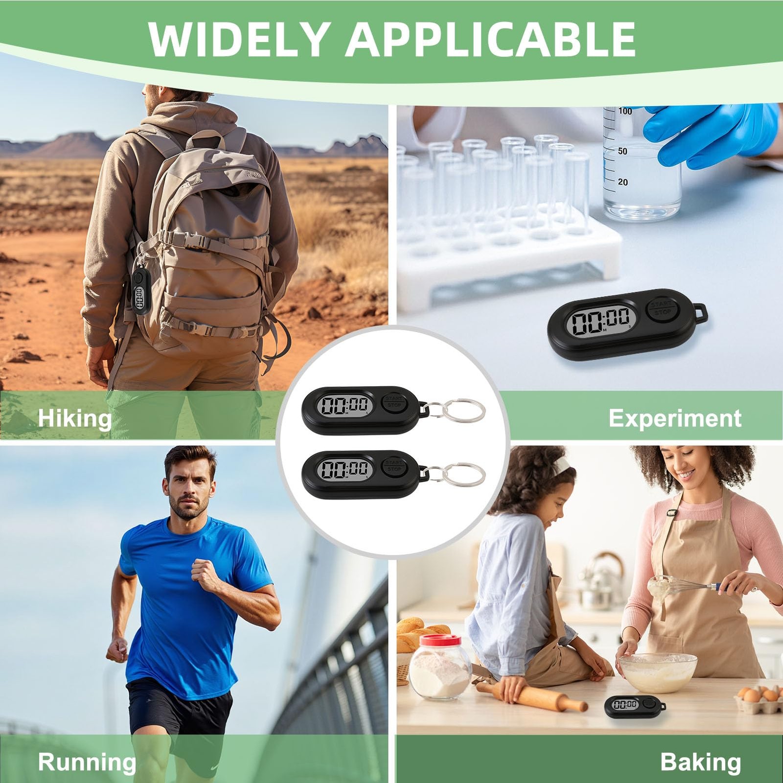 2 Pack Mini Digital Timer Keychain, Portable Countdown Timer and Stopwatch
