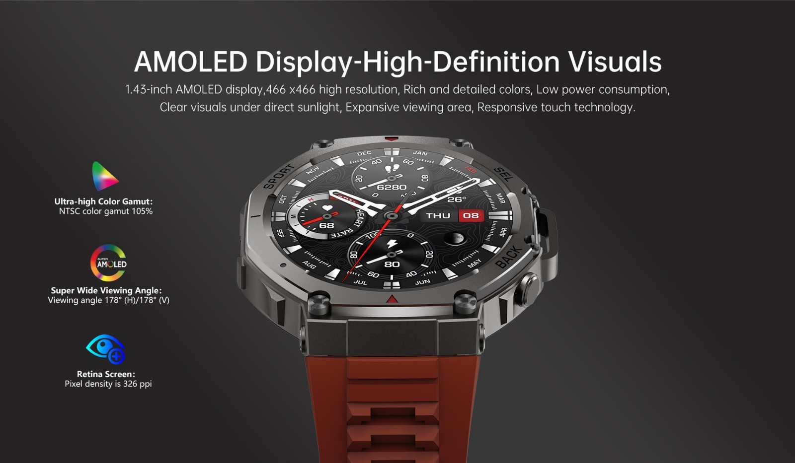 GPS Smartwatch Men 1.43″ AMOLED 5ATM Waterproof Bluetooth Fitness Tracker