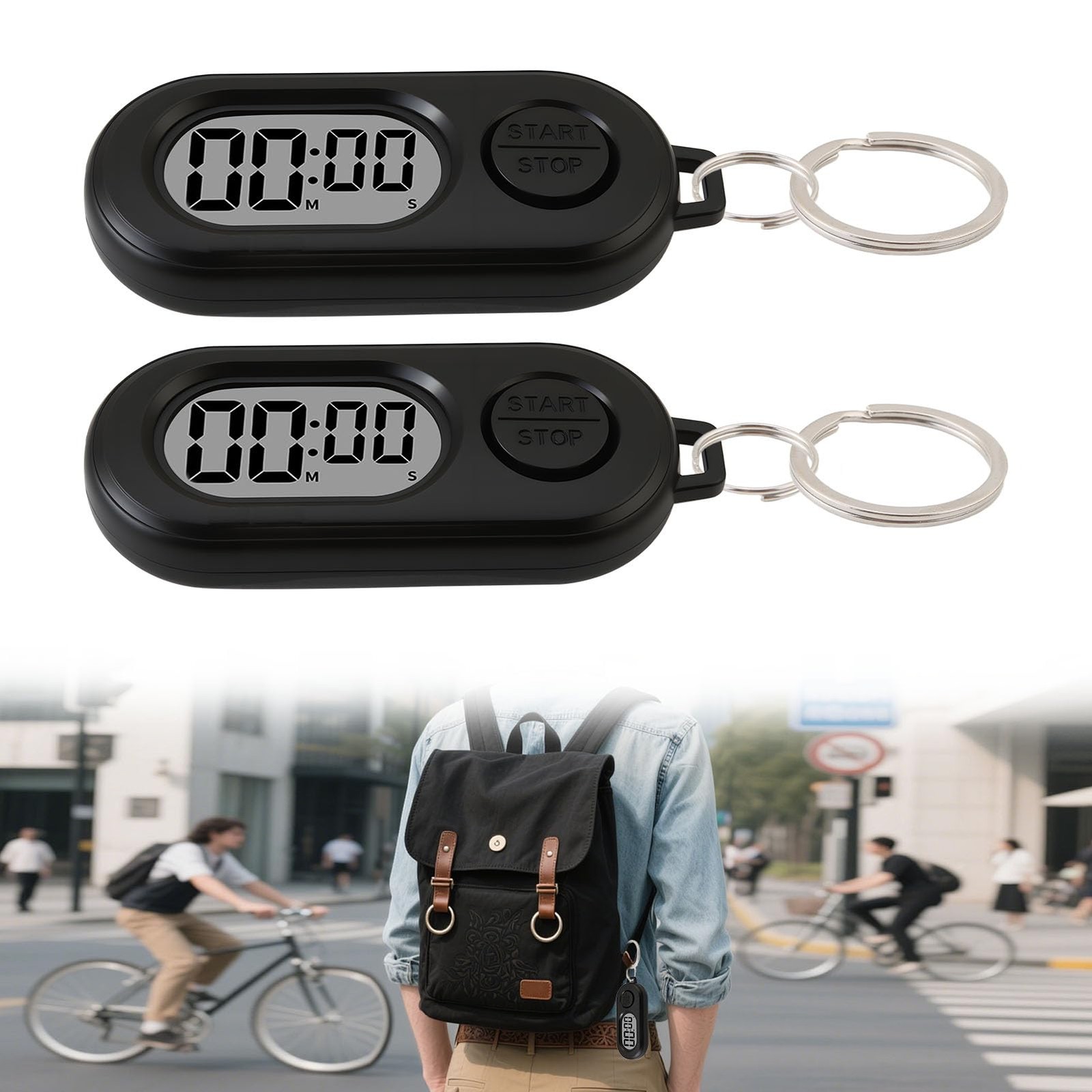 2 Pack Mini Digital Timer Keychain, Portable Countdown Timer and Stopwatch
