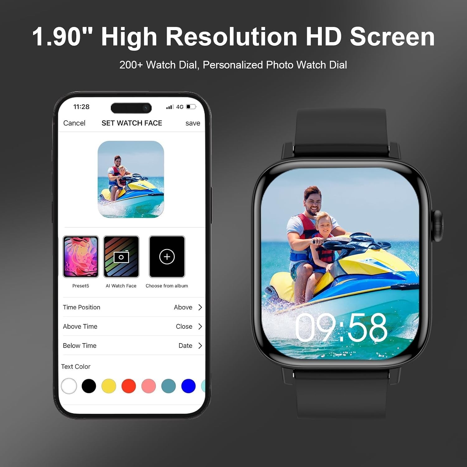 Smart Watch Men Women 1.9 HD Touch Screen Fitness Tracker Waterproof Bluetooth