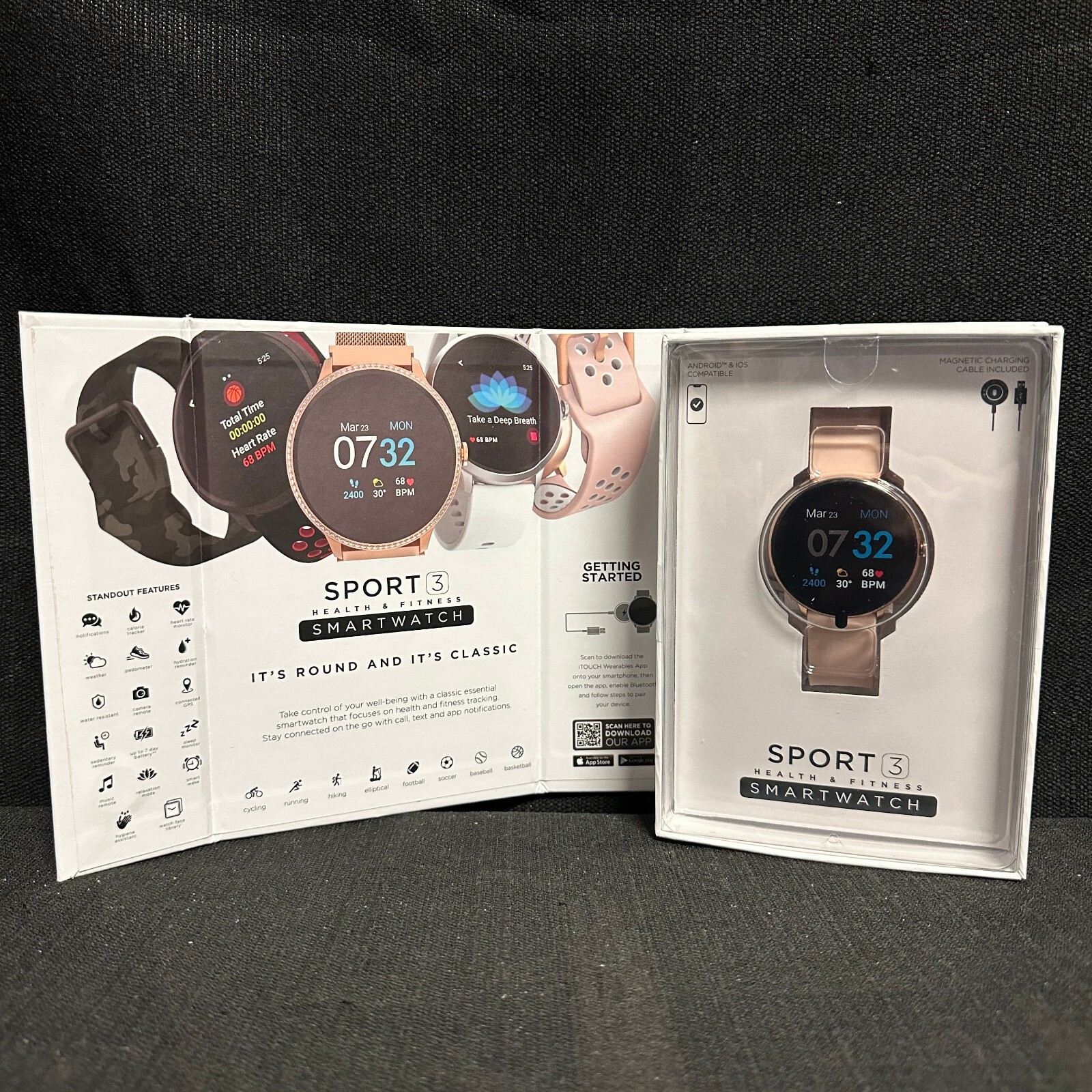 BRAND NEW iTouch Sport 3 Smartwatch Fitness Tracker Rose Gold Case, Blush Strap