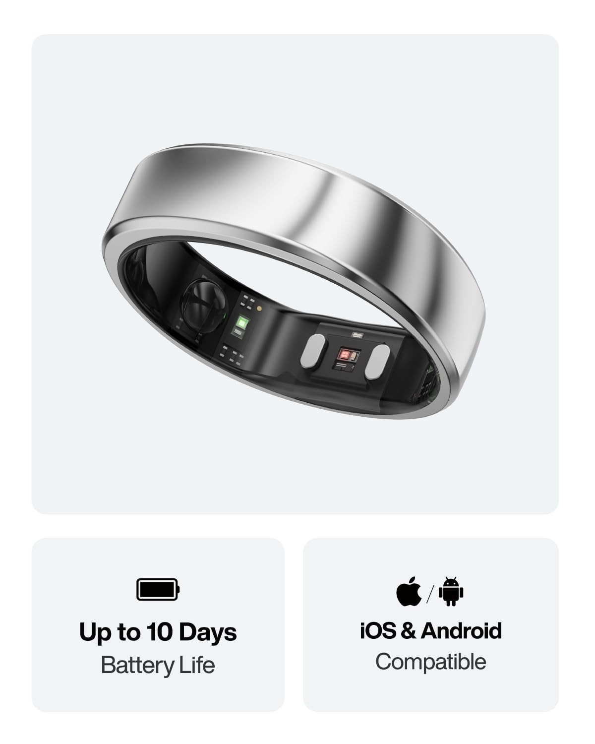 RingConn Gen 2 Air Smart Ring Size 8 Galaxy Silver Fitness Sleep Tracker iOS