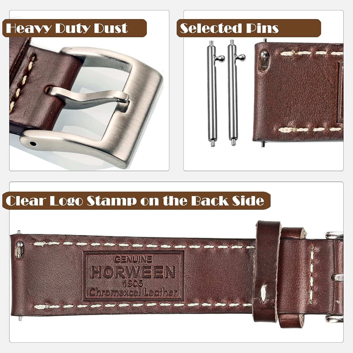 Leather Strap Compatible with 18mm Smart Watches Quick Release
