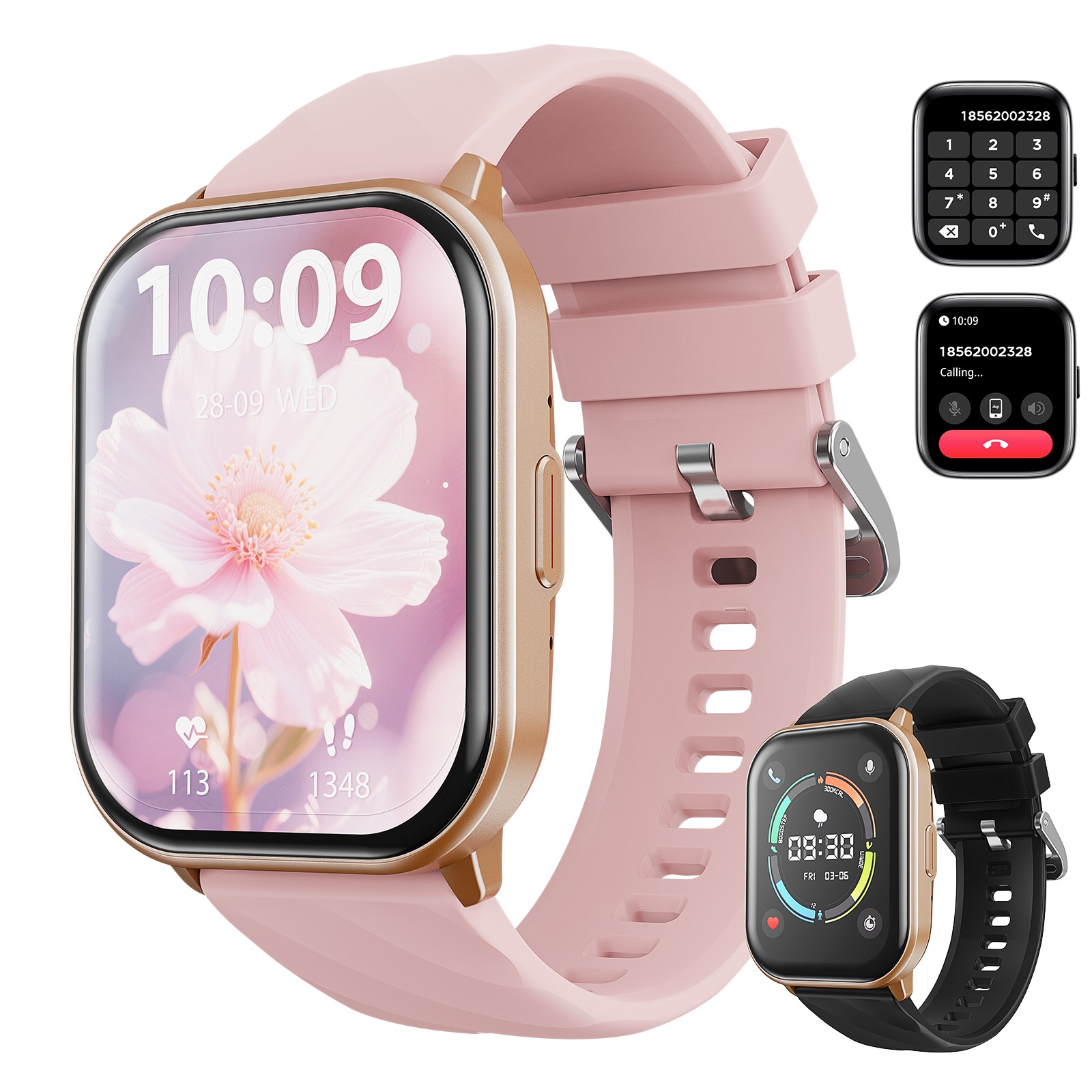 AUOSHI Smart Watch, Bluetooth Call, 2.01″ IP68, Fitness/Sleep Tracker, Pink