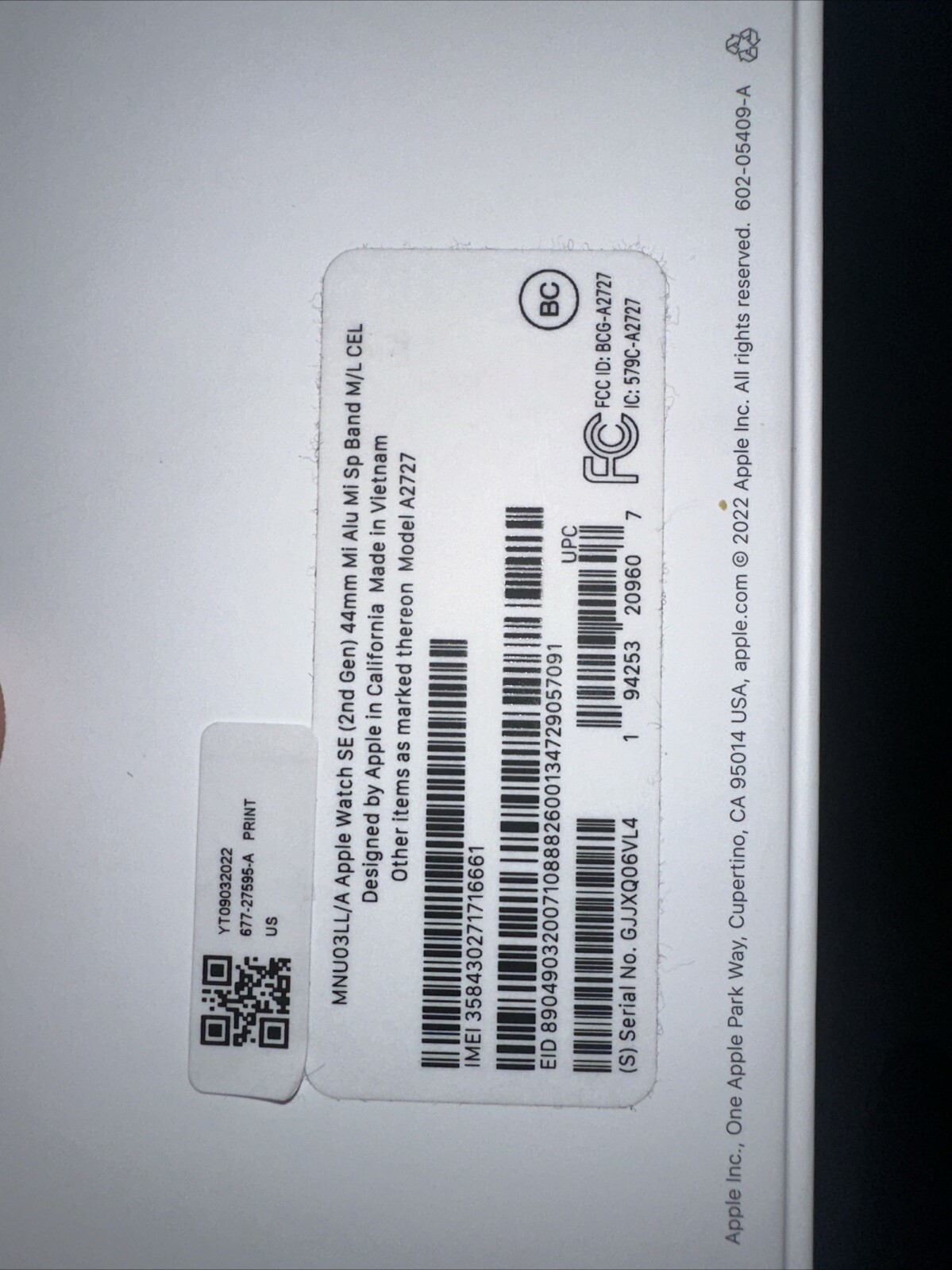 Apple Watch SE 2nd Gen 44mm GPS + Cell Midnight AL Body & Band – Brand New