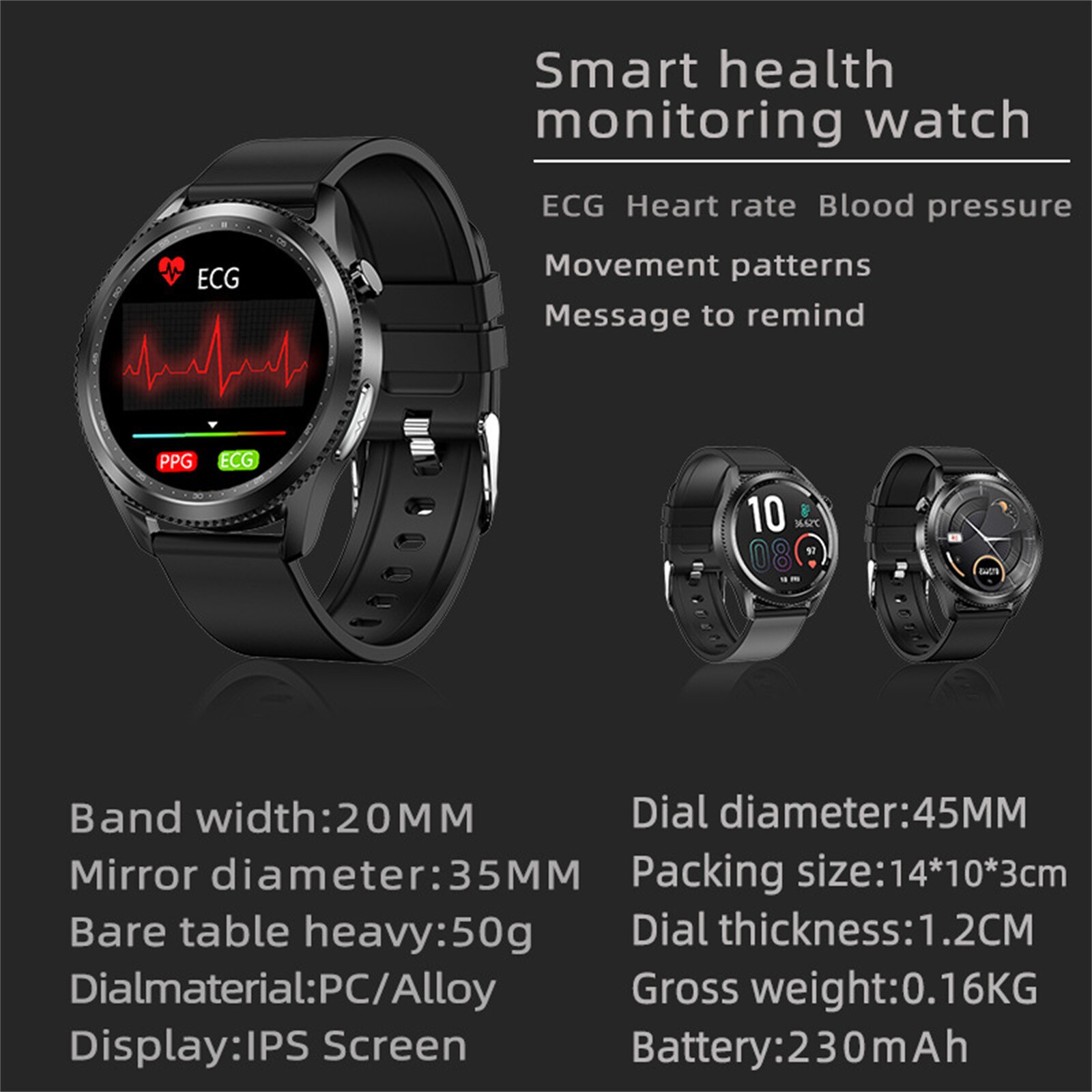 Men’s ECG Watch Sleep Heart Rate Health Blood Pressure Blood Monitor Smart WatbW