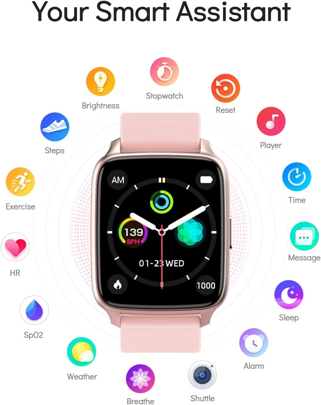 Smart Watch 1.69inch for Android iOS Compatible IP68 Waterproof Fitness Watch
