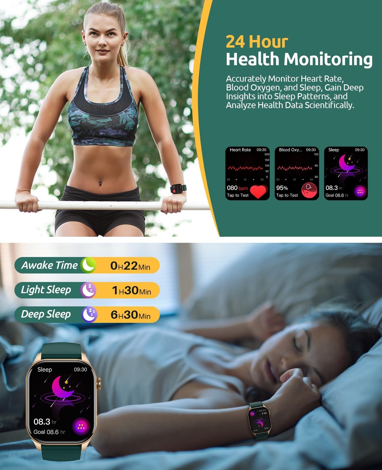 SOUYIE T98 Smartwatch 2.04″ HD Screen Heart Rate Blood Oxygen Gold for Android