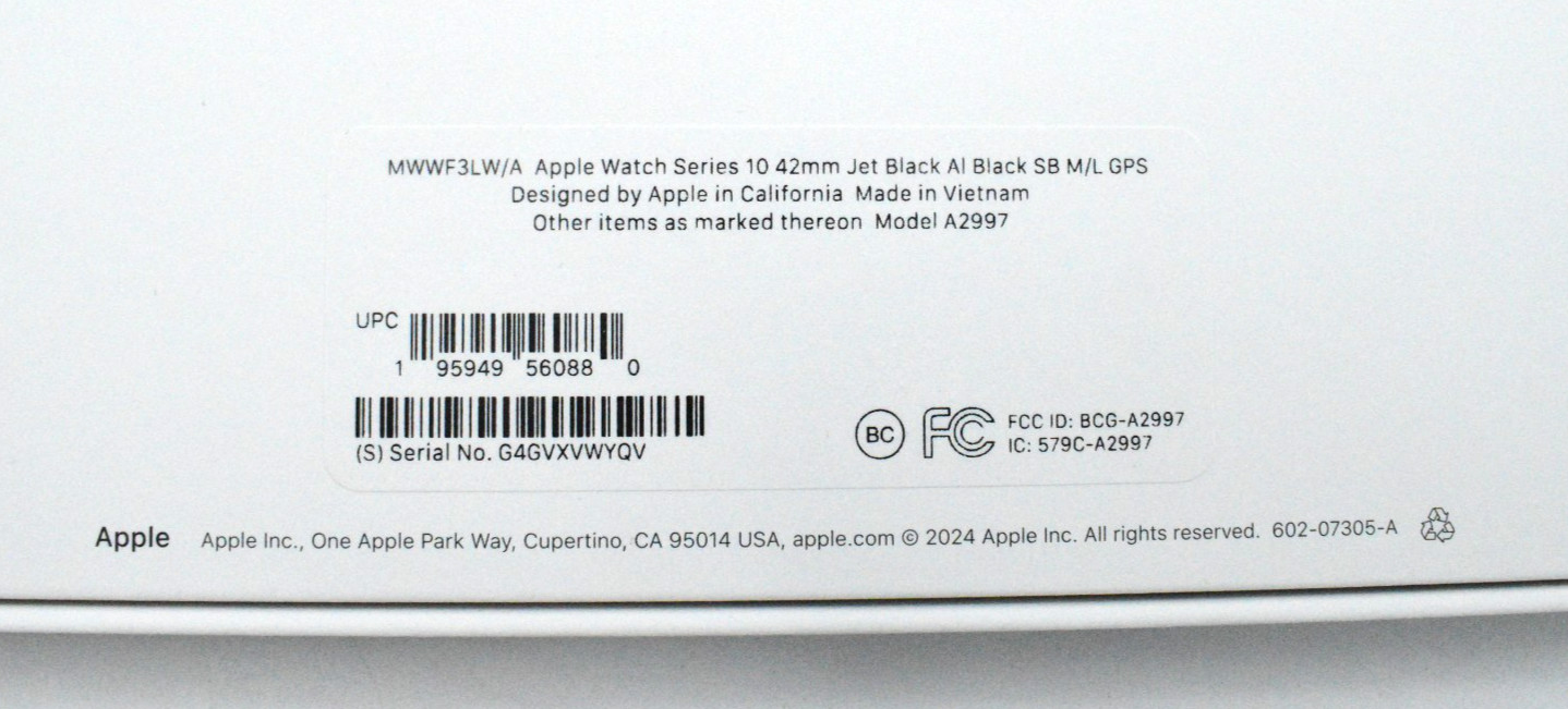 Apple Watch Series 10 42mm A2997 Jet Black Aluminum/Black Band M/L MWWF3LW/A