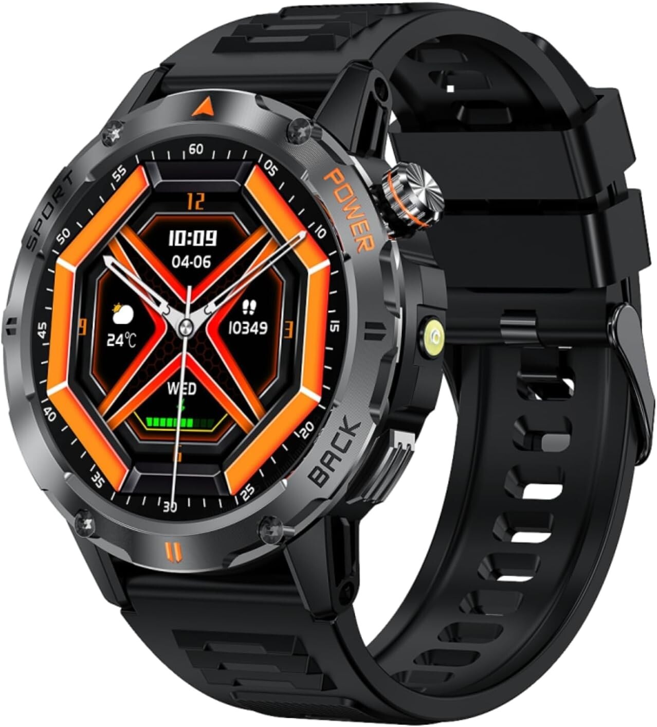 Military Smart Watch w/ Flash Light for Men (Answer/Make Call) Android IOS Black