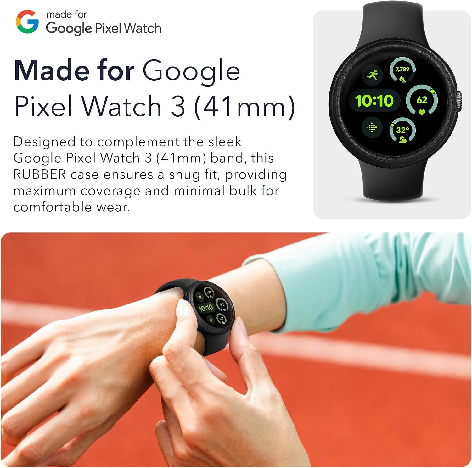 Ultra-Thin Snap-On Rubber Case for Google Pixel Watch 3 (41mm) – Black