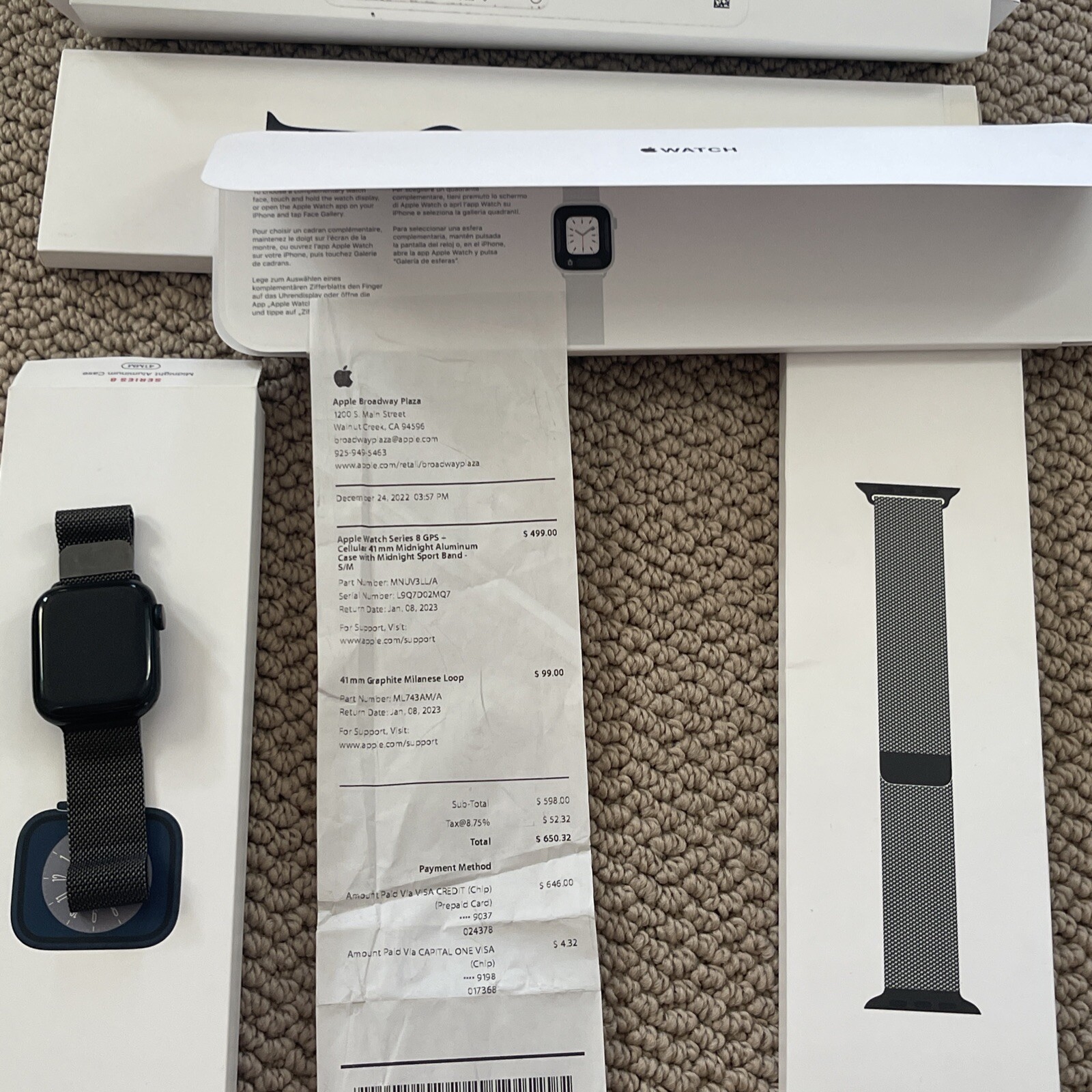 Apple Watch Series 8 GPS 41mm Midnight Case Sport Band + Graphite Milanese Loop
