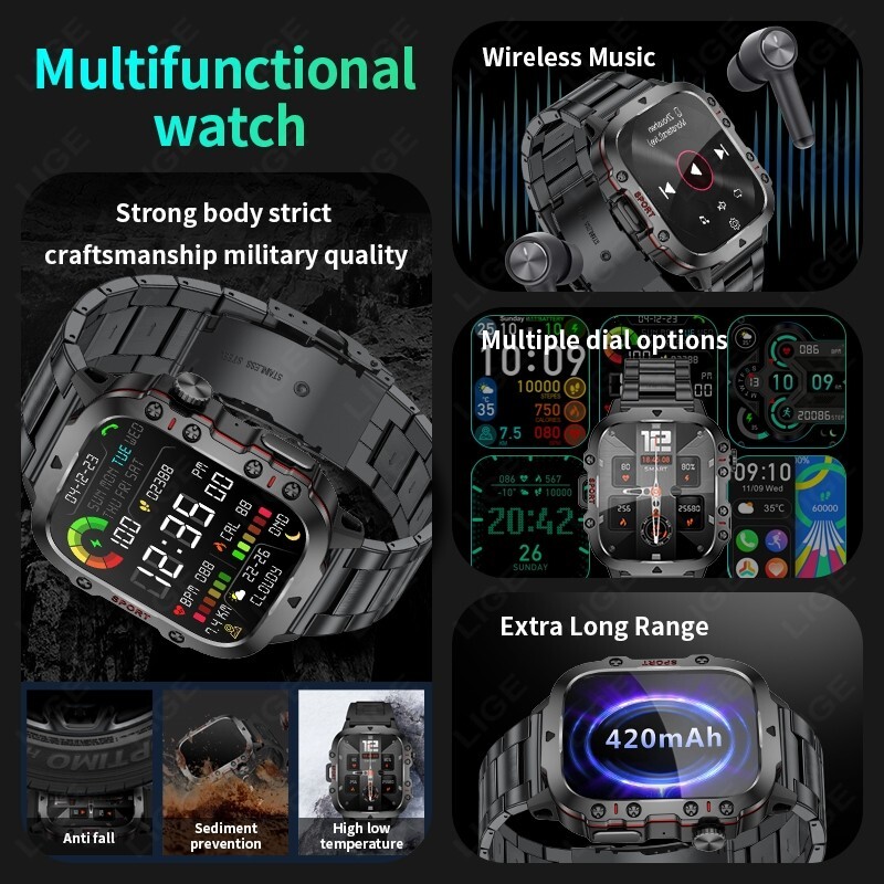🔥Smart Watch Men Military Call Heart Rate Fitness Tracker Waterproof Wristwatch