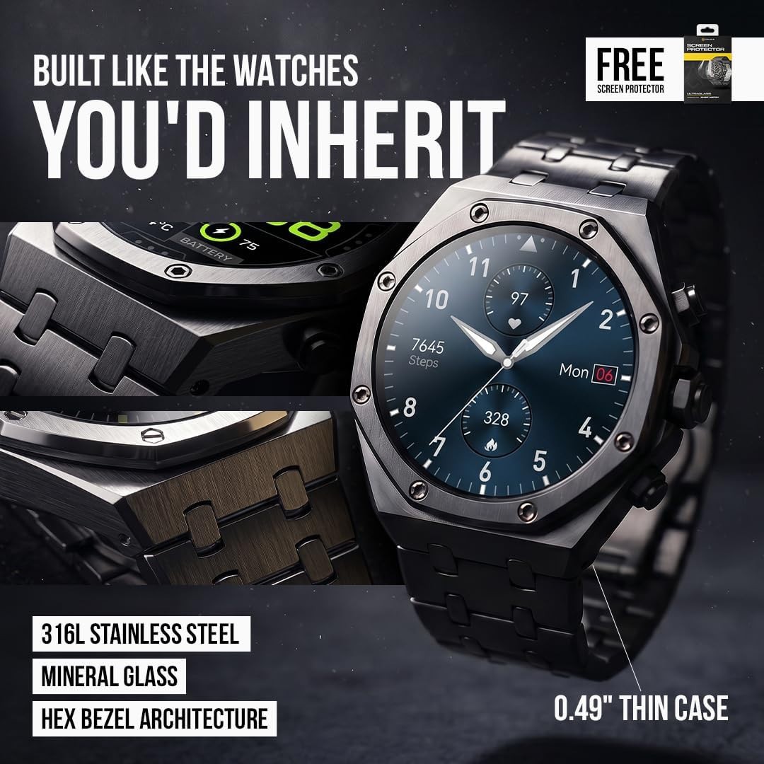 *NIB* ALPHAGEAR Chief Smartwatch Men AMOLED BT Calling 14-Day Battery Dark Gray
