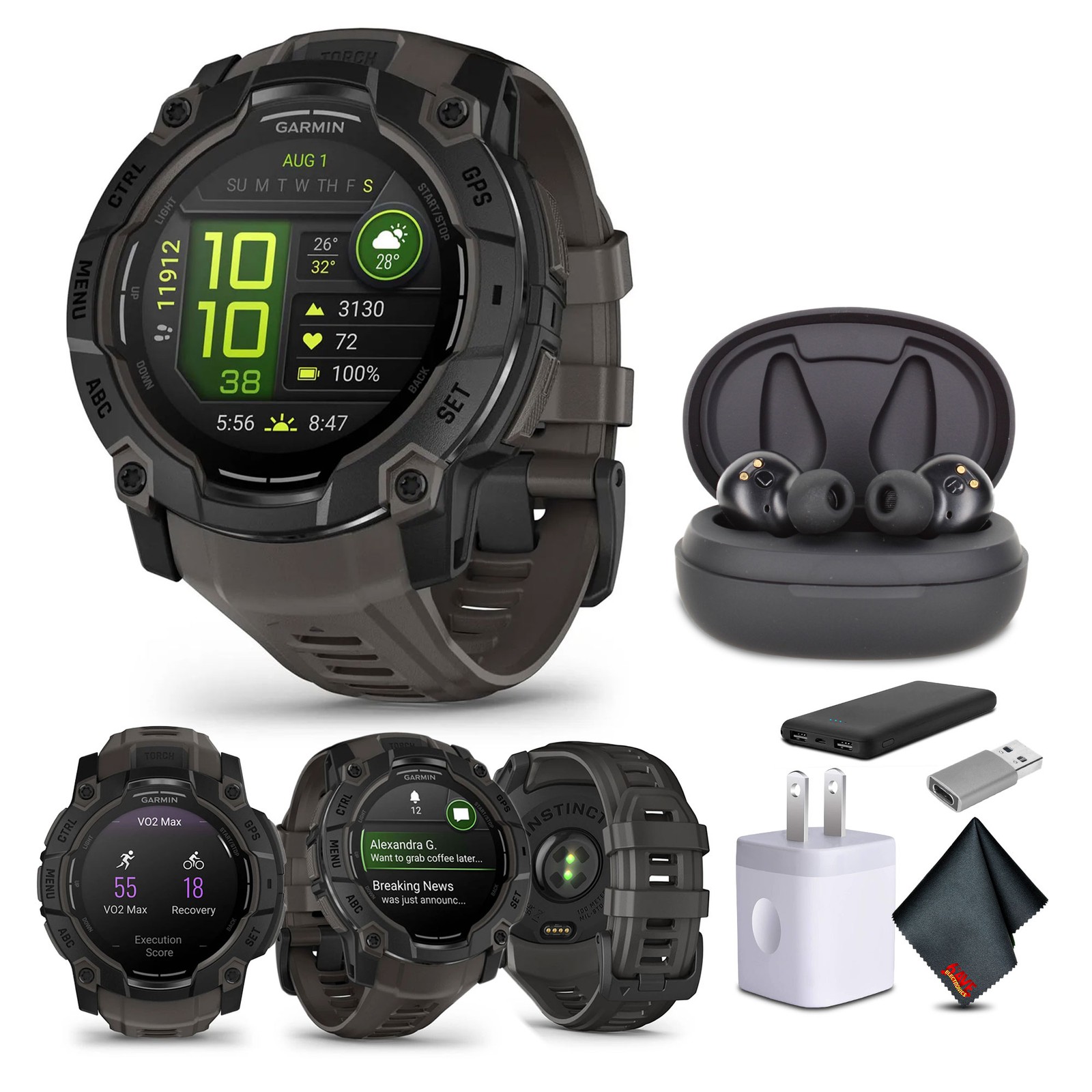 Garmin Instinct 3 50mm Outdoor GPS Smartwatch, 24 Days Battery Life Charcoal