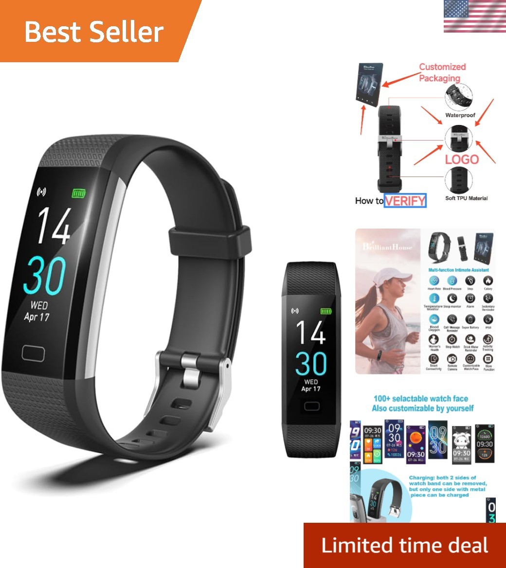 Stylish Slim Fitness Tracker with Heart Rate Monitor & Sleep Analysis – Black