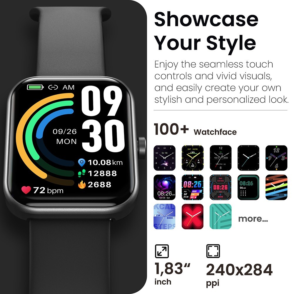 TOZO S3 Smart Watch 1.83″ Touch Screen Fitness Tracker IP68 Waterproof