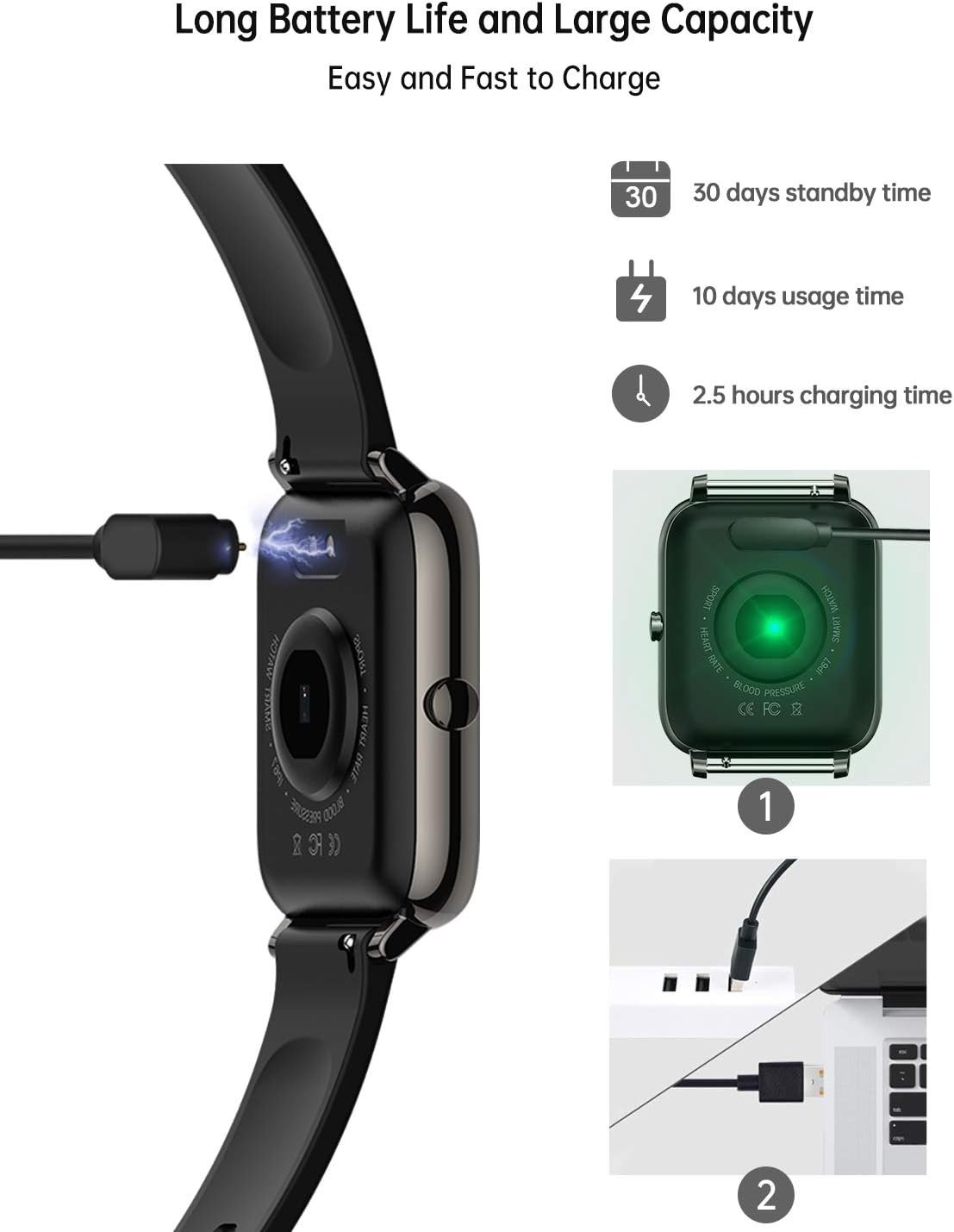 Smart Watch, Smartwatch with Blood Pressure, Blood Oxygen Monitor, Fitness Track