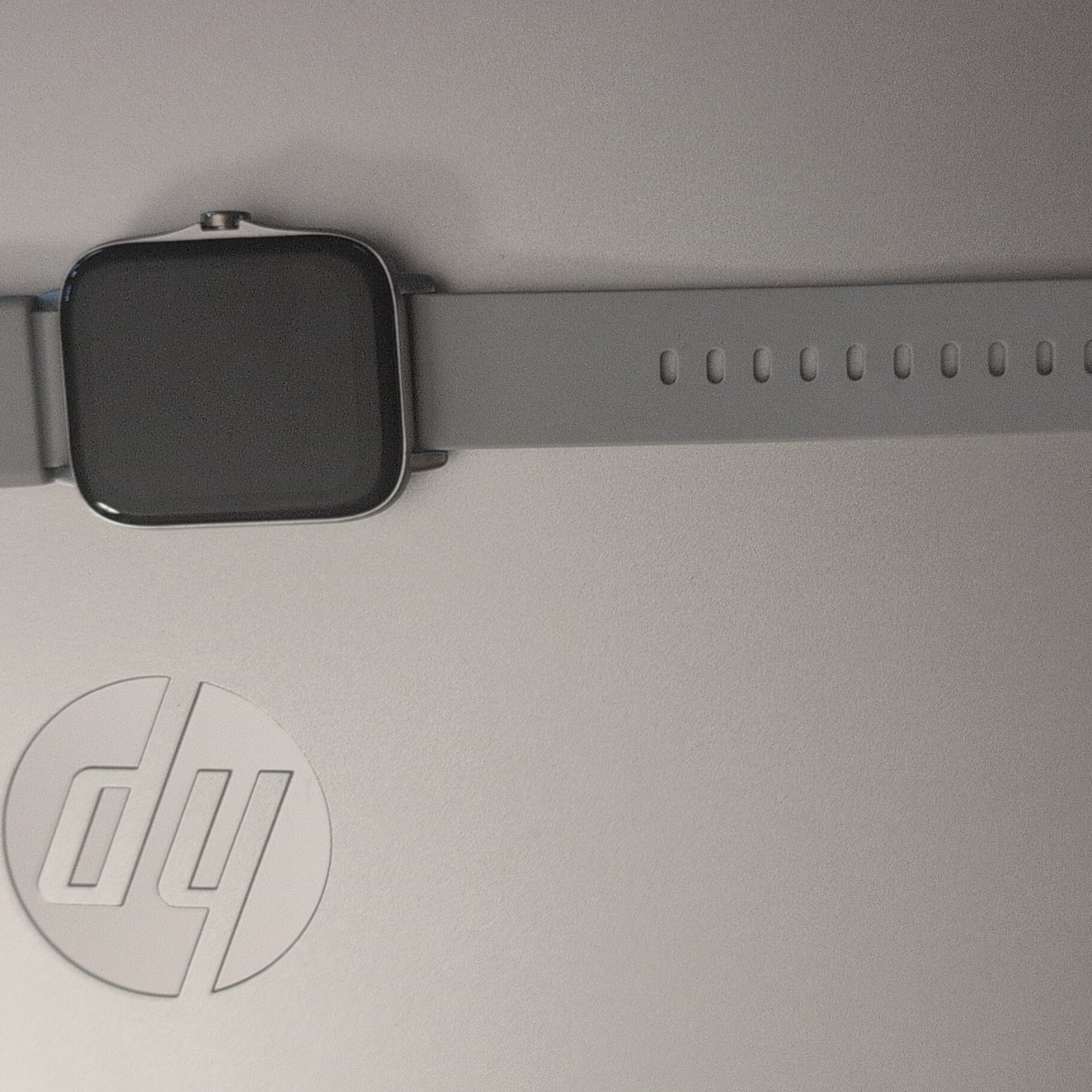 Square Smart Watch 45mm Silver Metal Case Gray Silicone Band Touchscreen