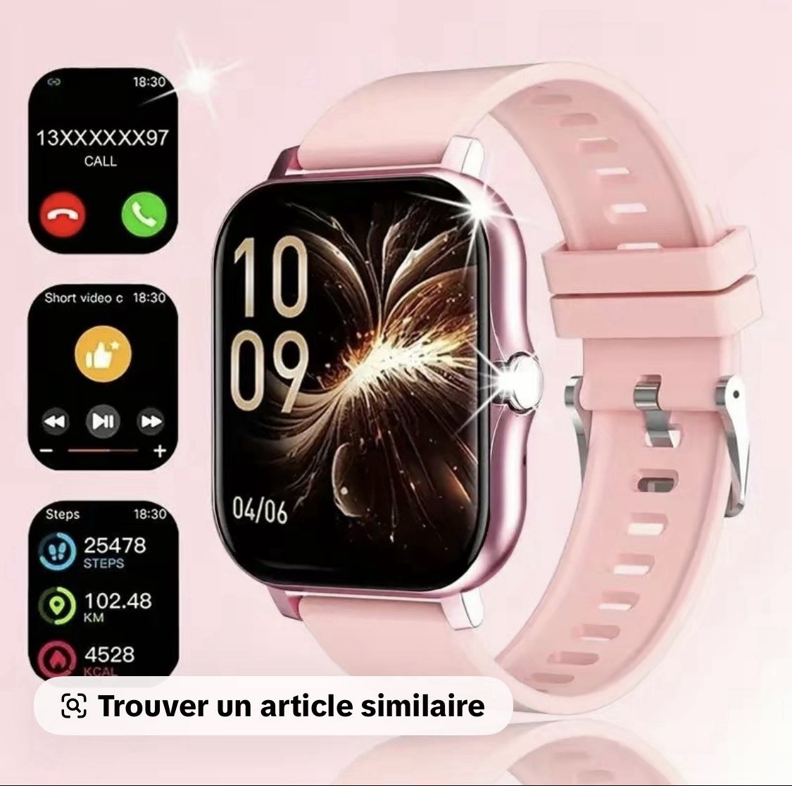 Smart Watch 46mm Silver Metal Case Gray Silicone Band Bluetooth Fitness