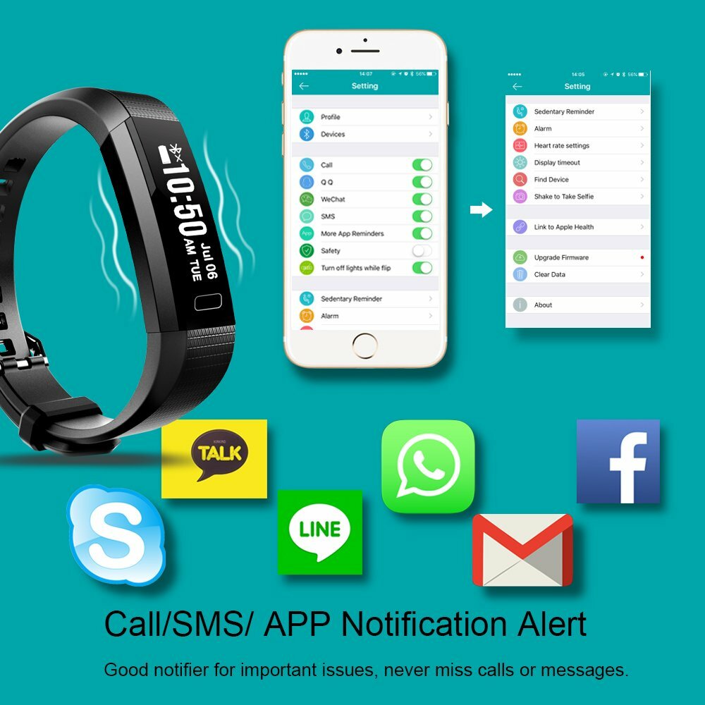 Fitness Tracker Bluetooth Smart Watch Heart Rate Monitor Pedometer Bracelet -BLK