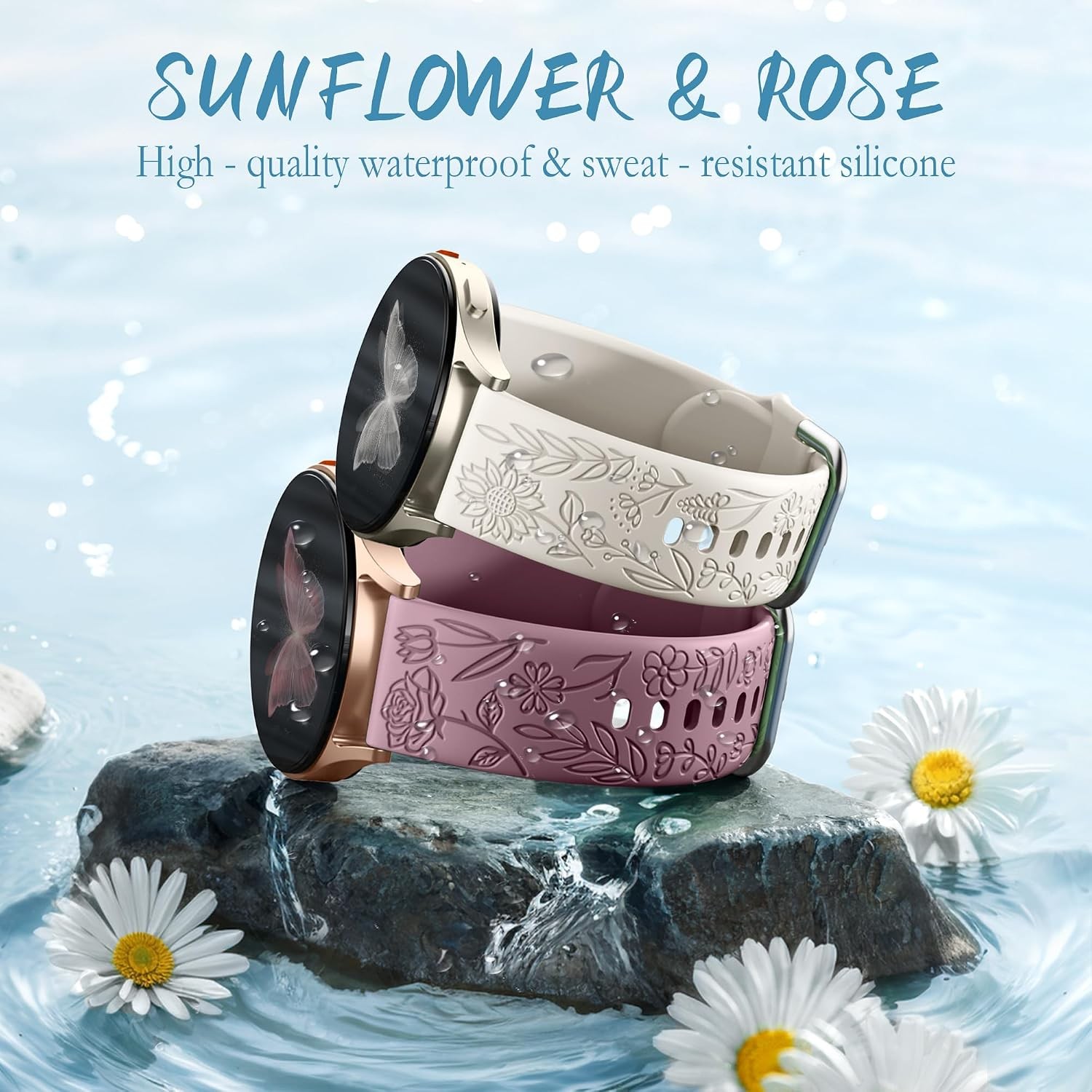 6 Pack Floral Engraved Silicone Strap Compatible with Samsung Galaxy Watch 40mm