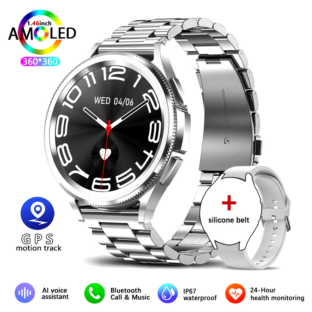 Smart Watch 6 Classic: GPS, health tracking, heart rate, waterproof, BT.