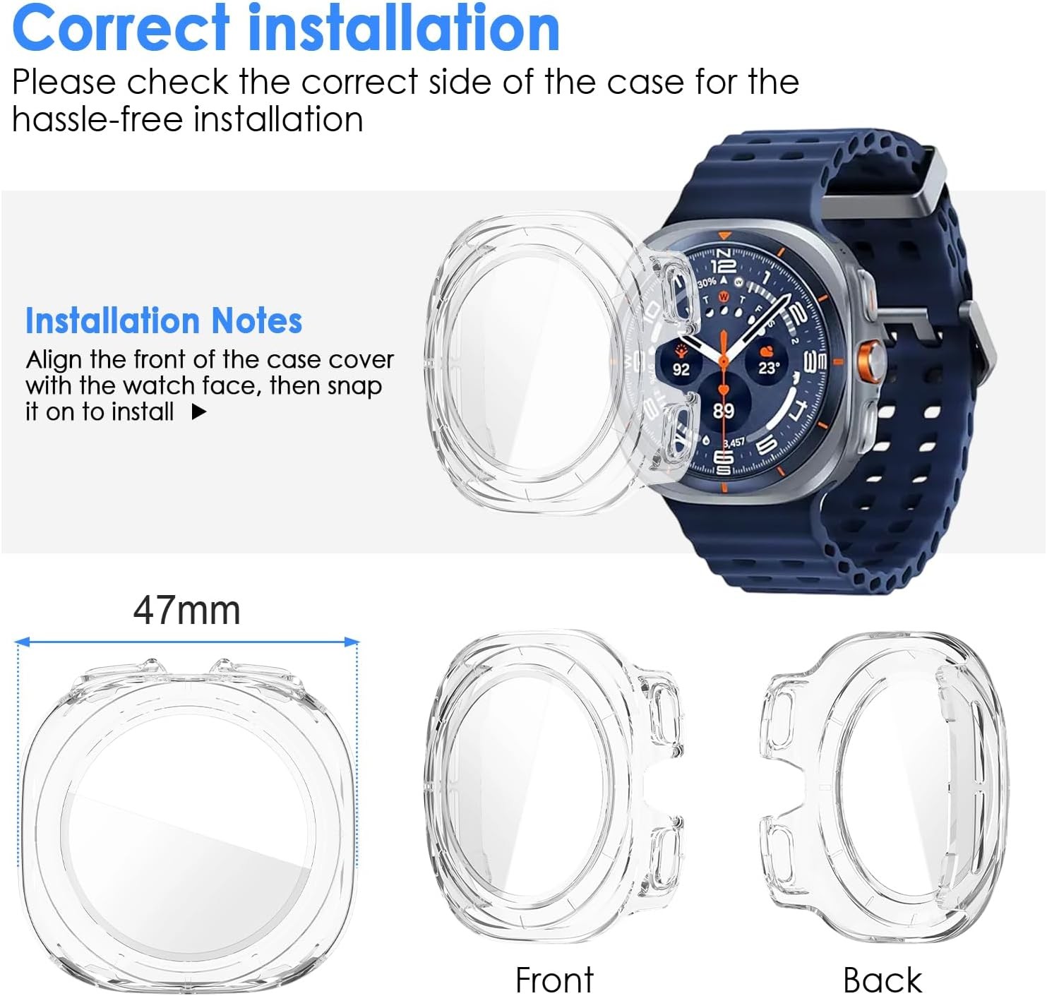 Samsung Galaxy Watch 8 Ultra 47mm Clear Case with Built-in Tempered Glass Protec