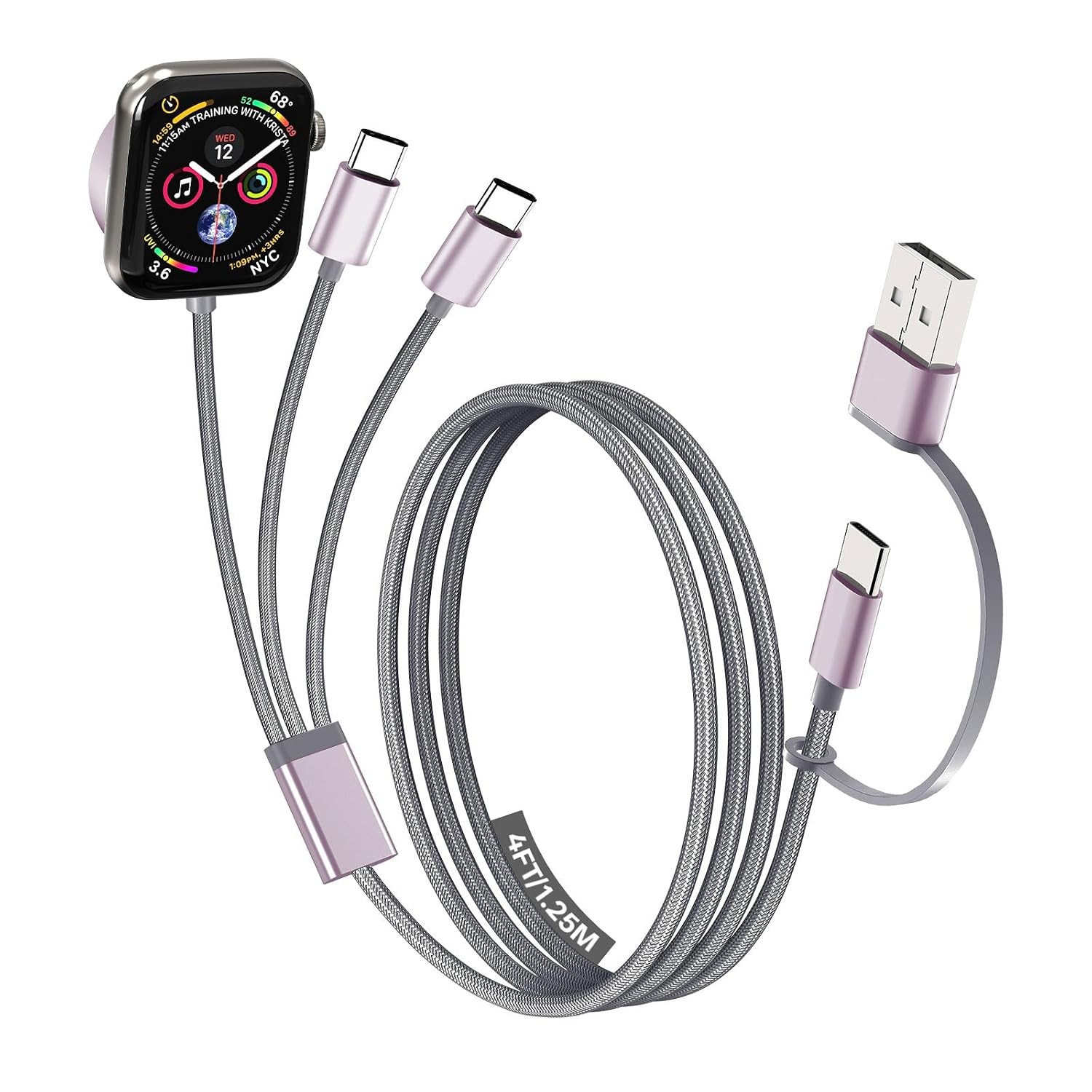Travel Essentials for Apple Watch Charger, Multi Charging Cable for iPhone 4FT