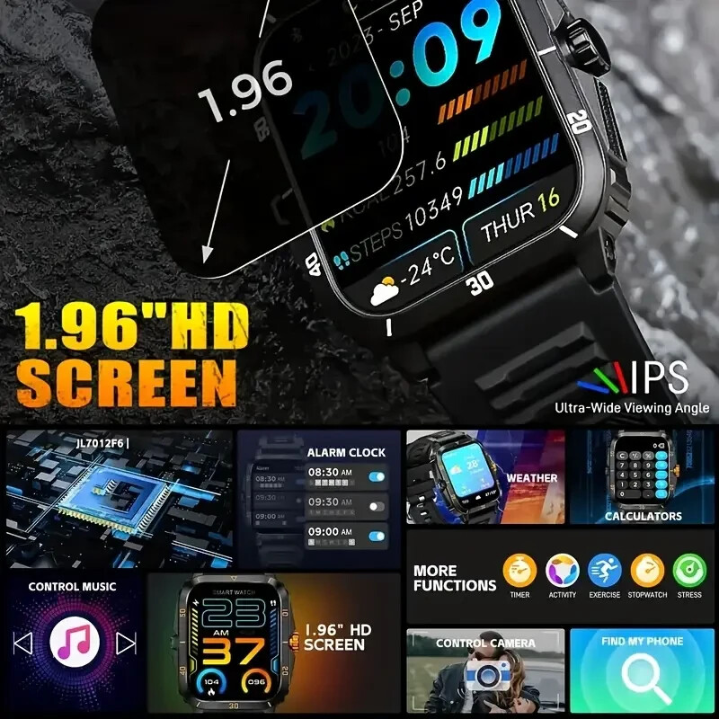 Military Smart Watch Waterproof 1.96″AMOLED Screen Outdoor Tactical High Quality