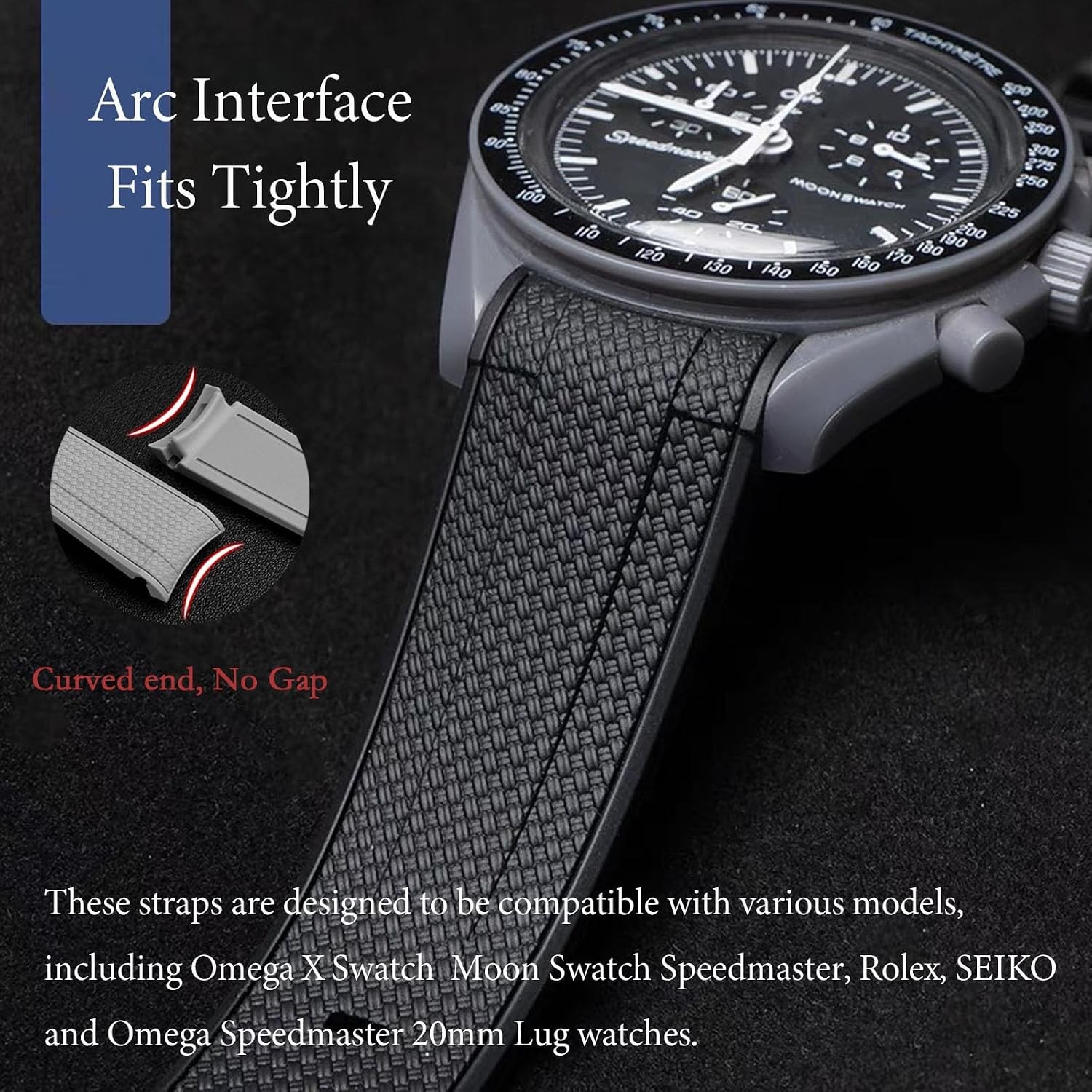 Silicone Rubber Strap for Omega Swatch Moonswatch 20mm Curved End Weave Style