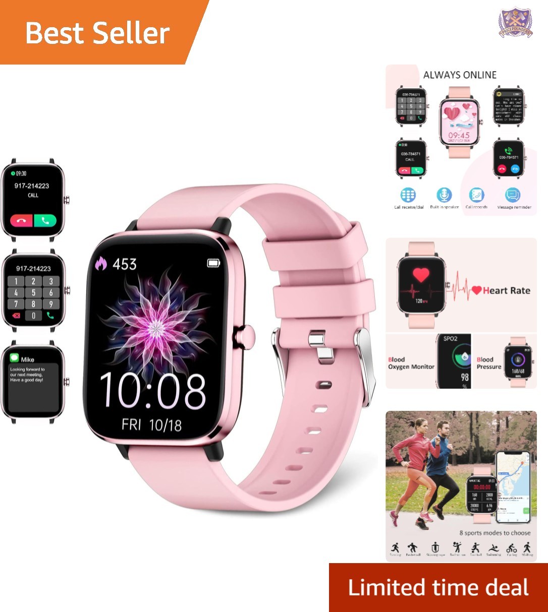 Smartwatch Women Waterproof Fitness Tracker Heart Rate Sleep Monitor Touch Sc…