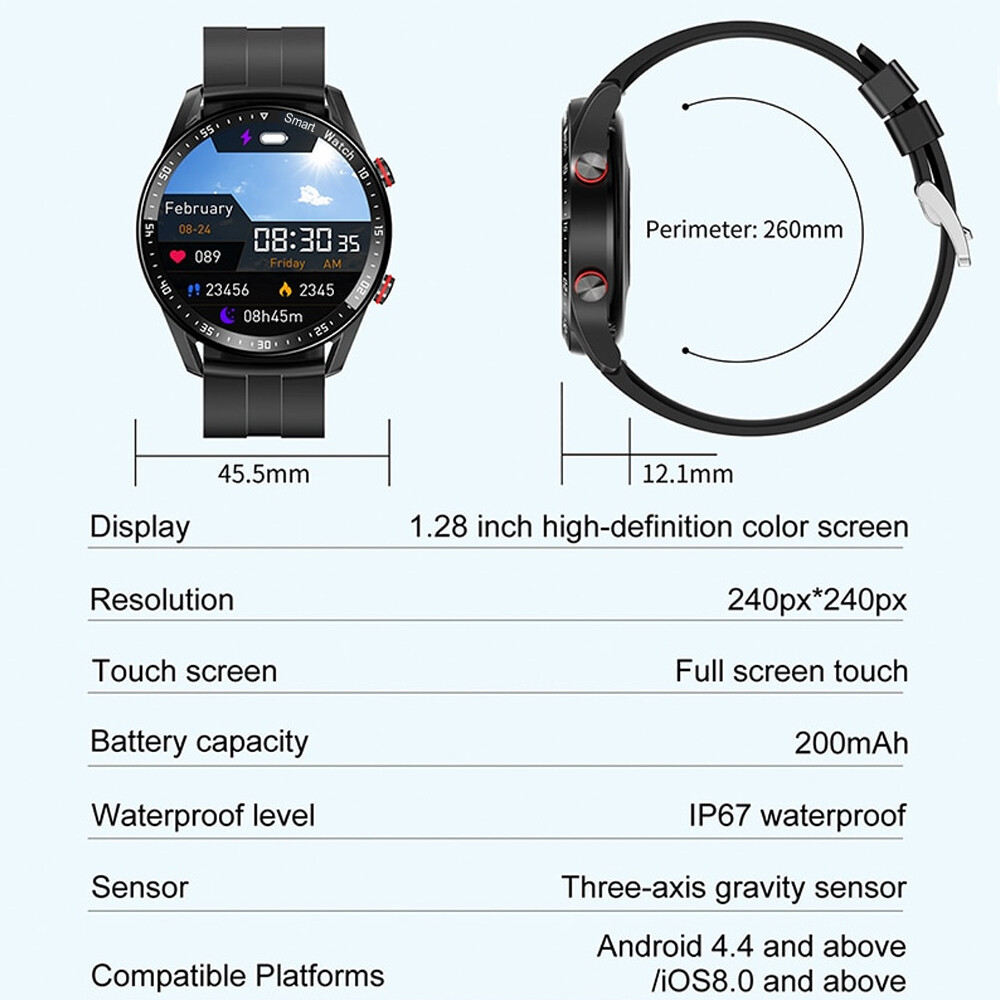 HW20 Men’s Smart Watch with Leather Strap – For Daily Wear & Work