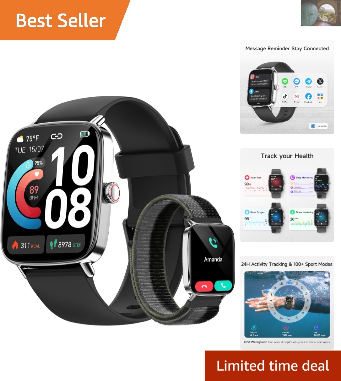 Waterproof Smartwatch with Health Tracking – 5- Included